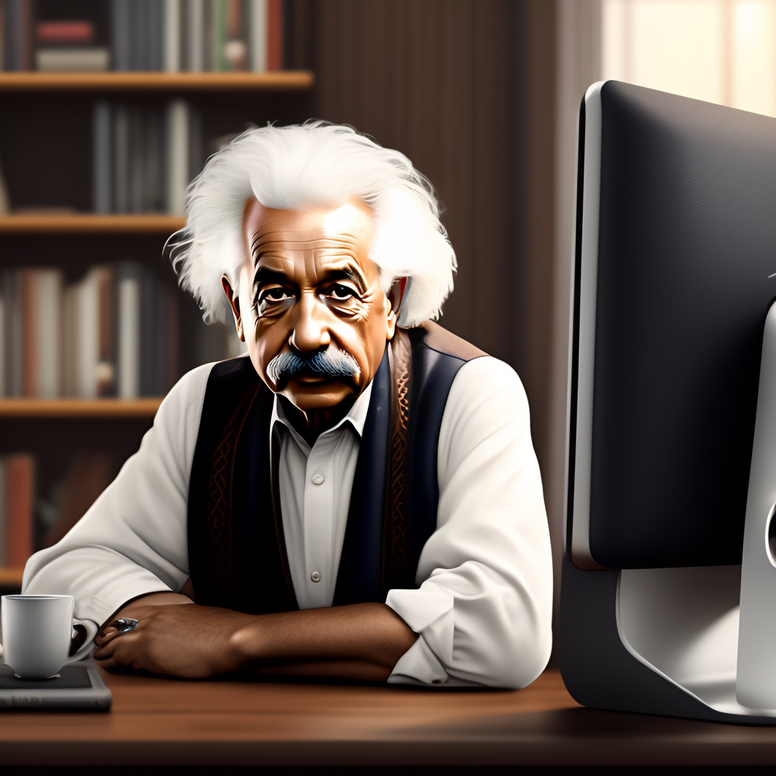 Lexica - Albert einstein is sitting down in front of his gamer pc ...