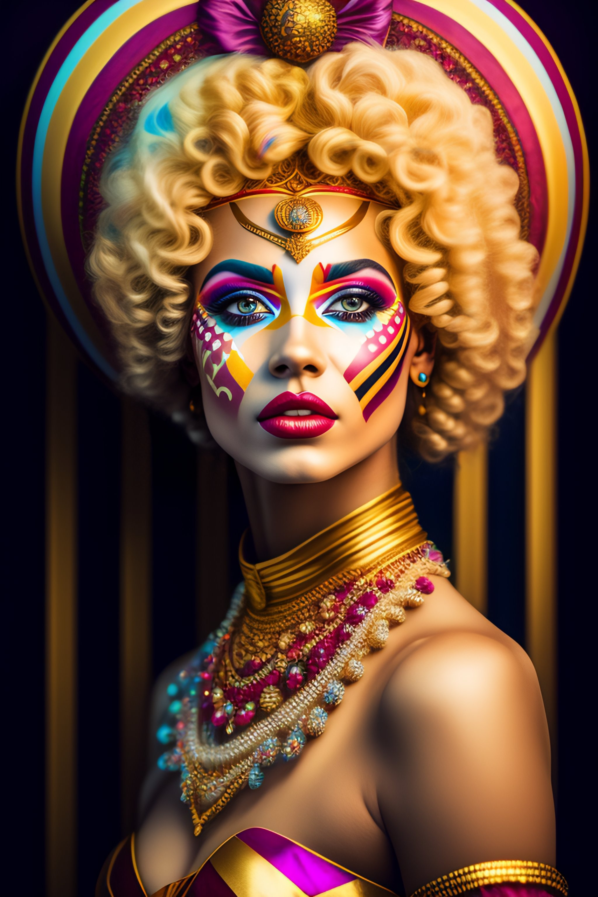 Lexica - Epic portrait of Venetian Harlequin Female Clown with light ...