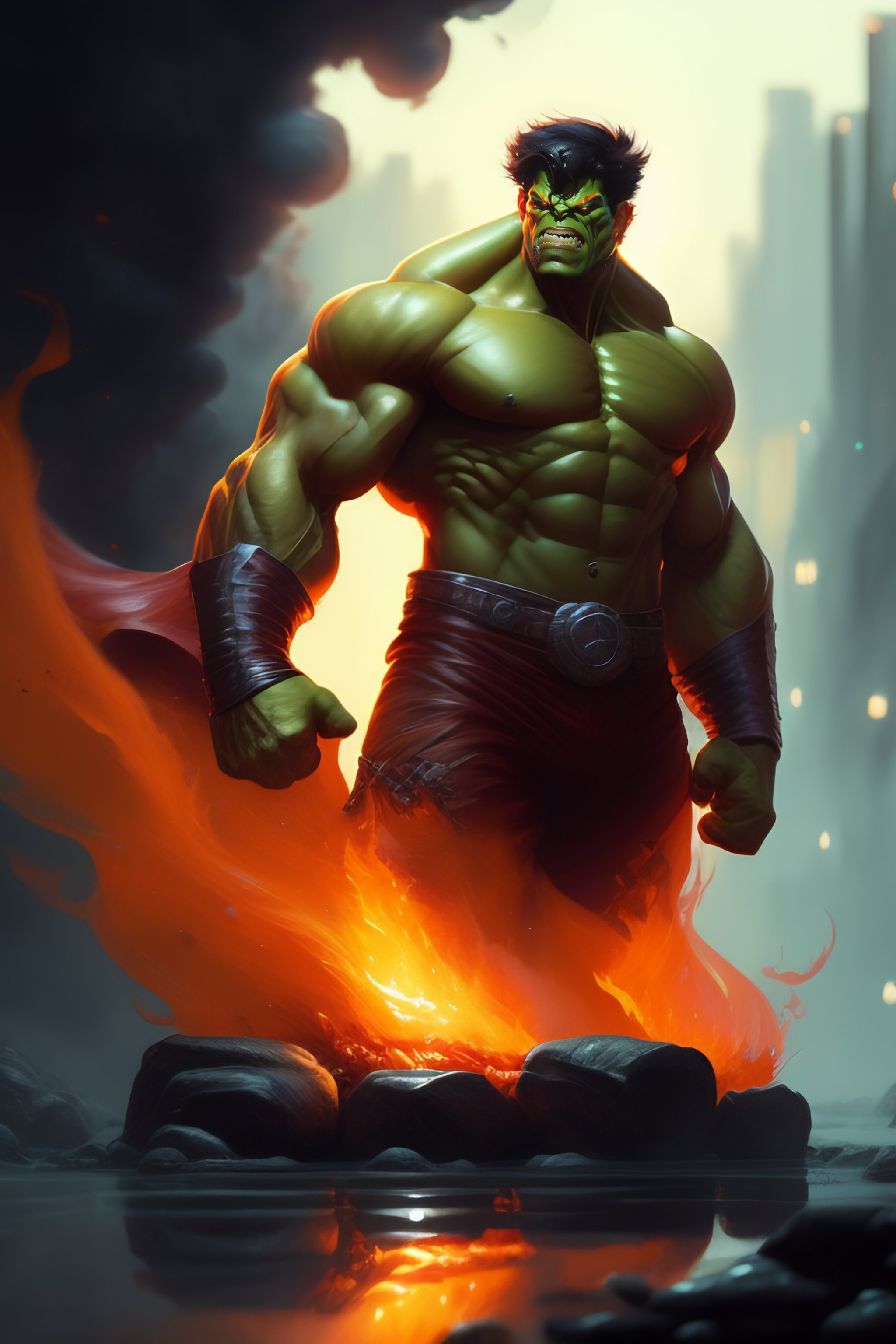 Lexica - Hulk on fire greg rutkowski