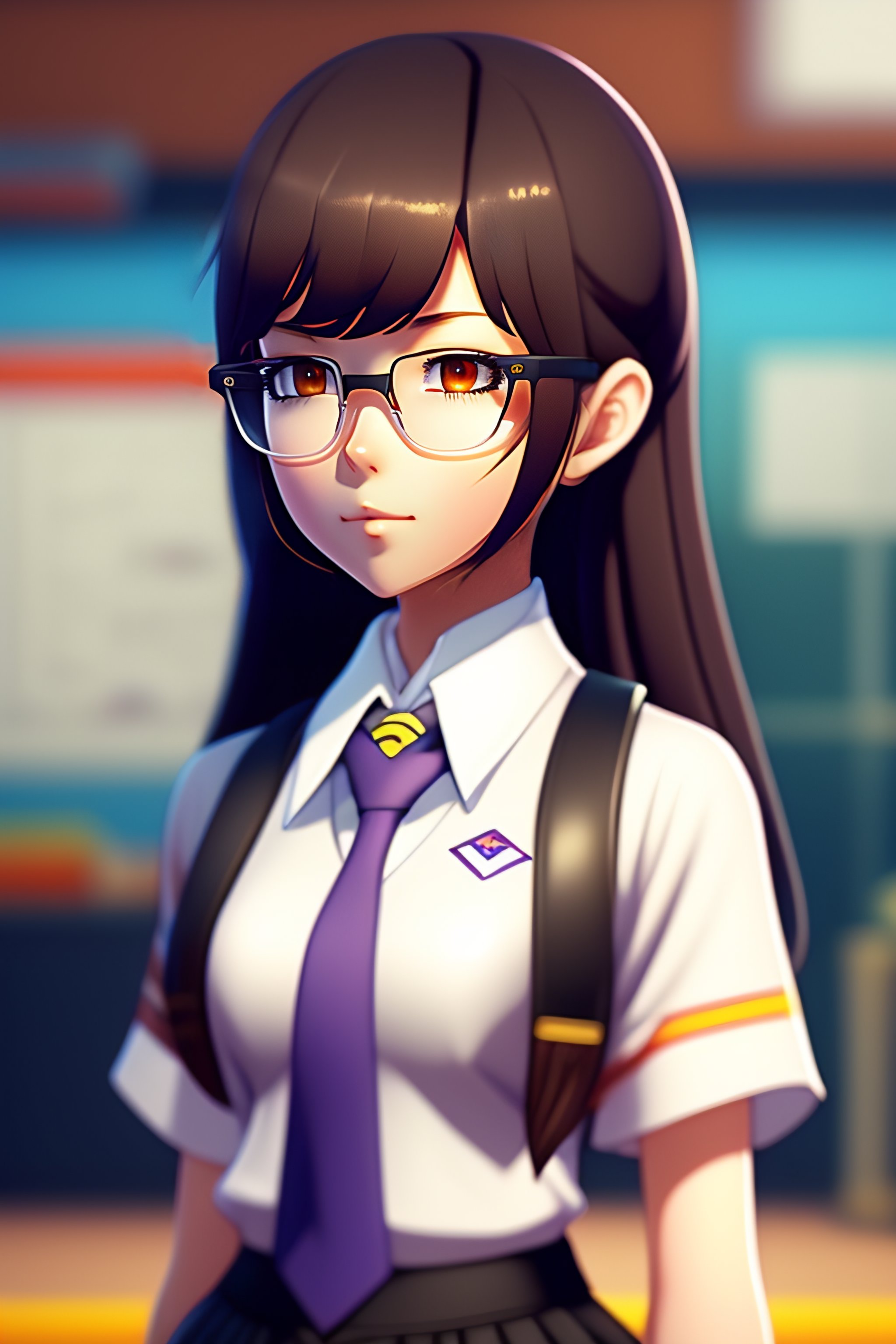 Lexica Female student, round rimless glasses, anime style, school