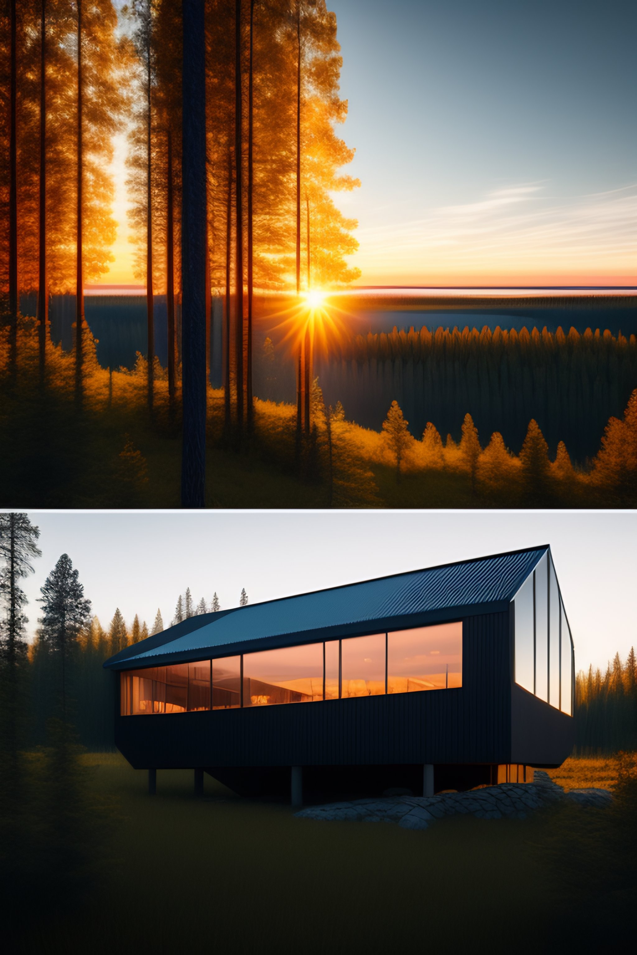 Lexica - A wide image of a full innovative 3D contemporary cabin, hyper ...