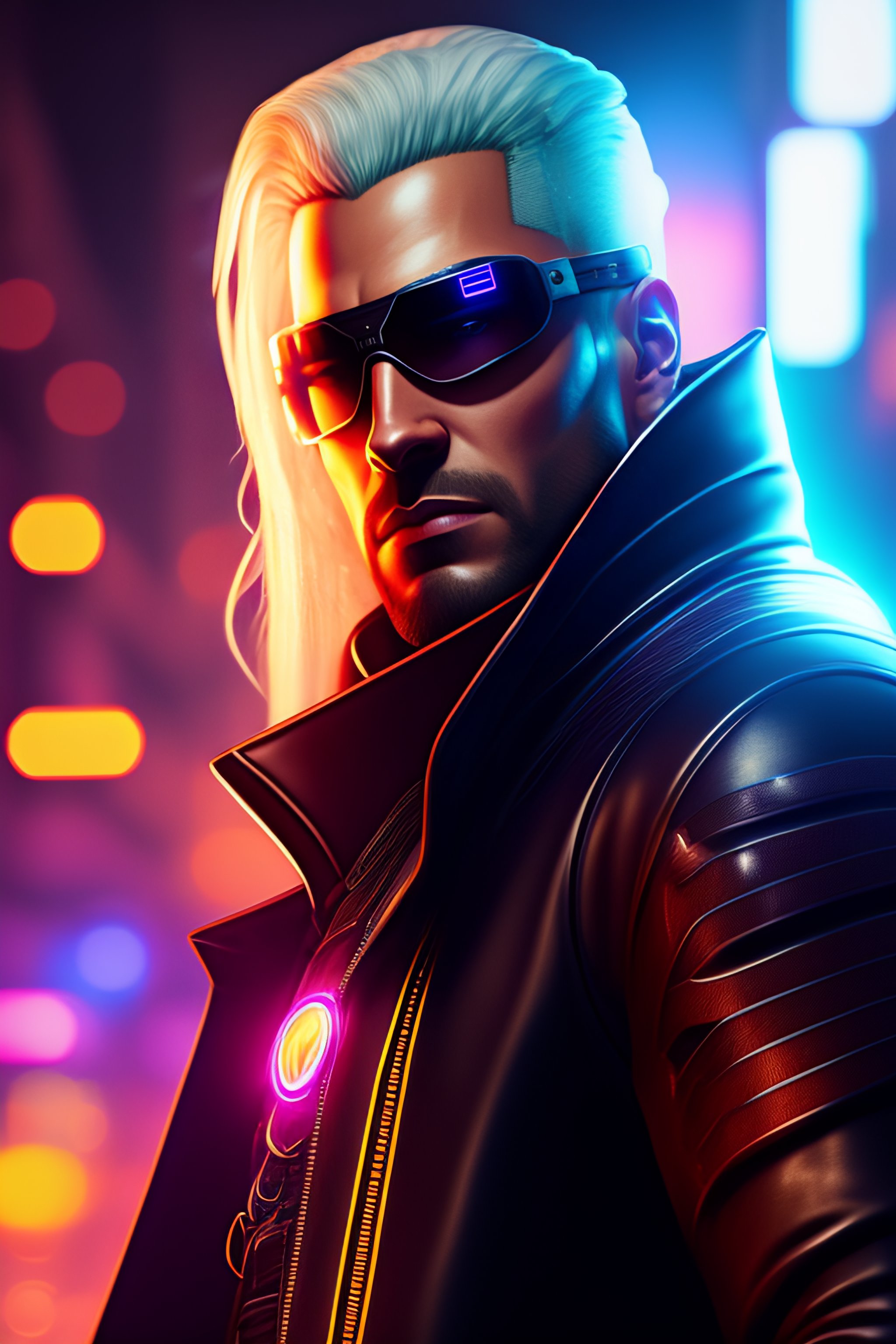 Lexica - Geralt of rivia wearing futuristic leather jacket and ...