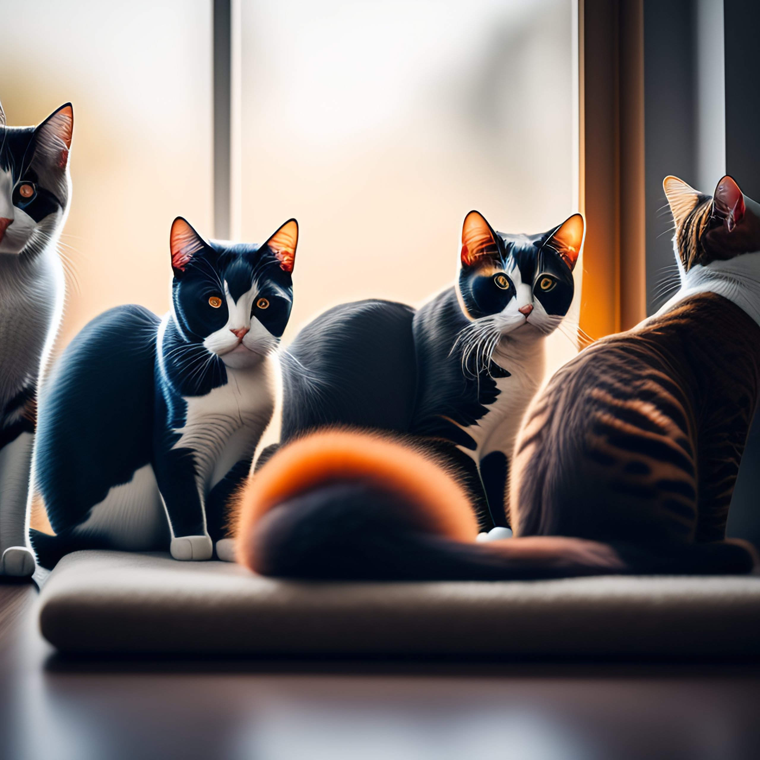 Lexica - Photograph of a room full of cats, professional photographer