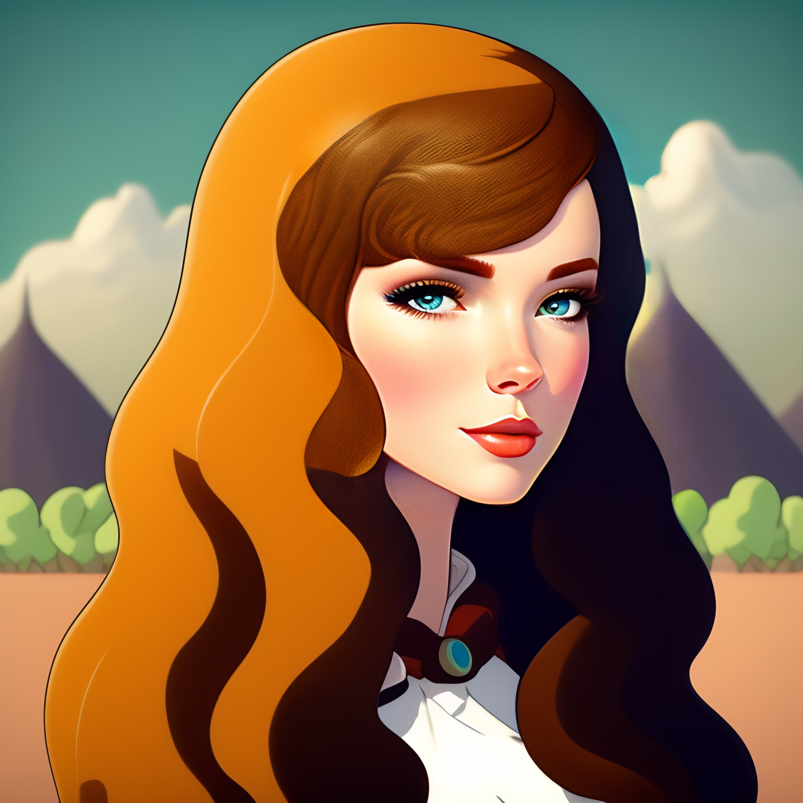 Lexica - Cartoonish adventure time brunette female slightly curled hair