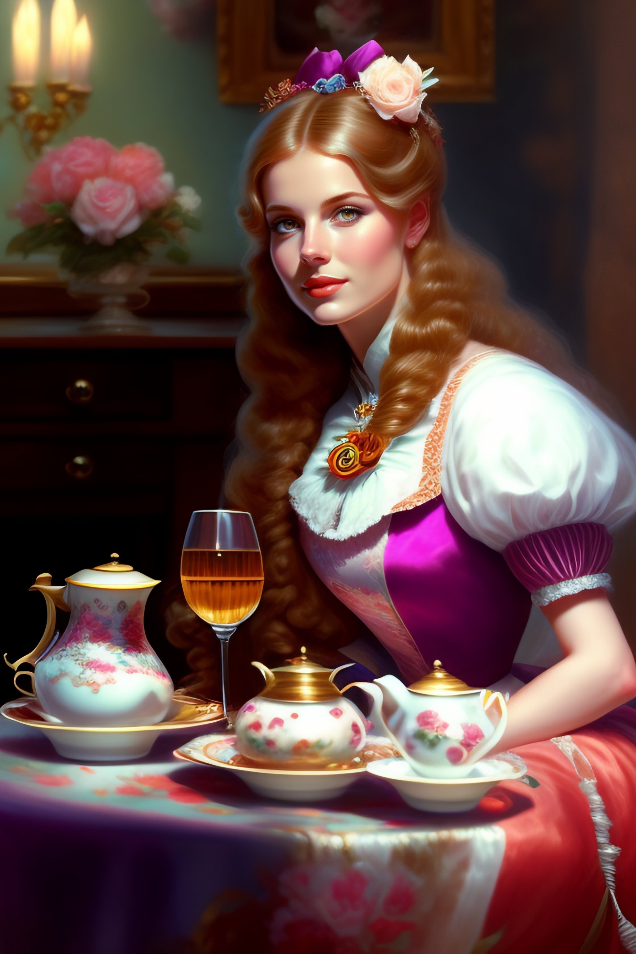 Lexica - “Alice at a tea party by Thomas Kinkade, Alice in Wonderland ...