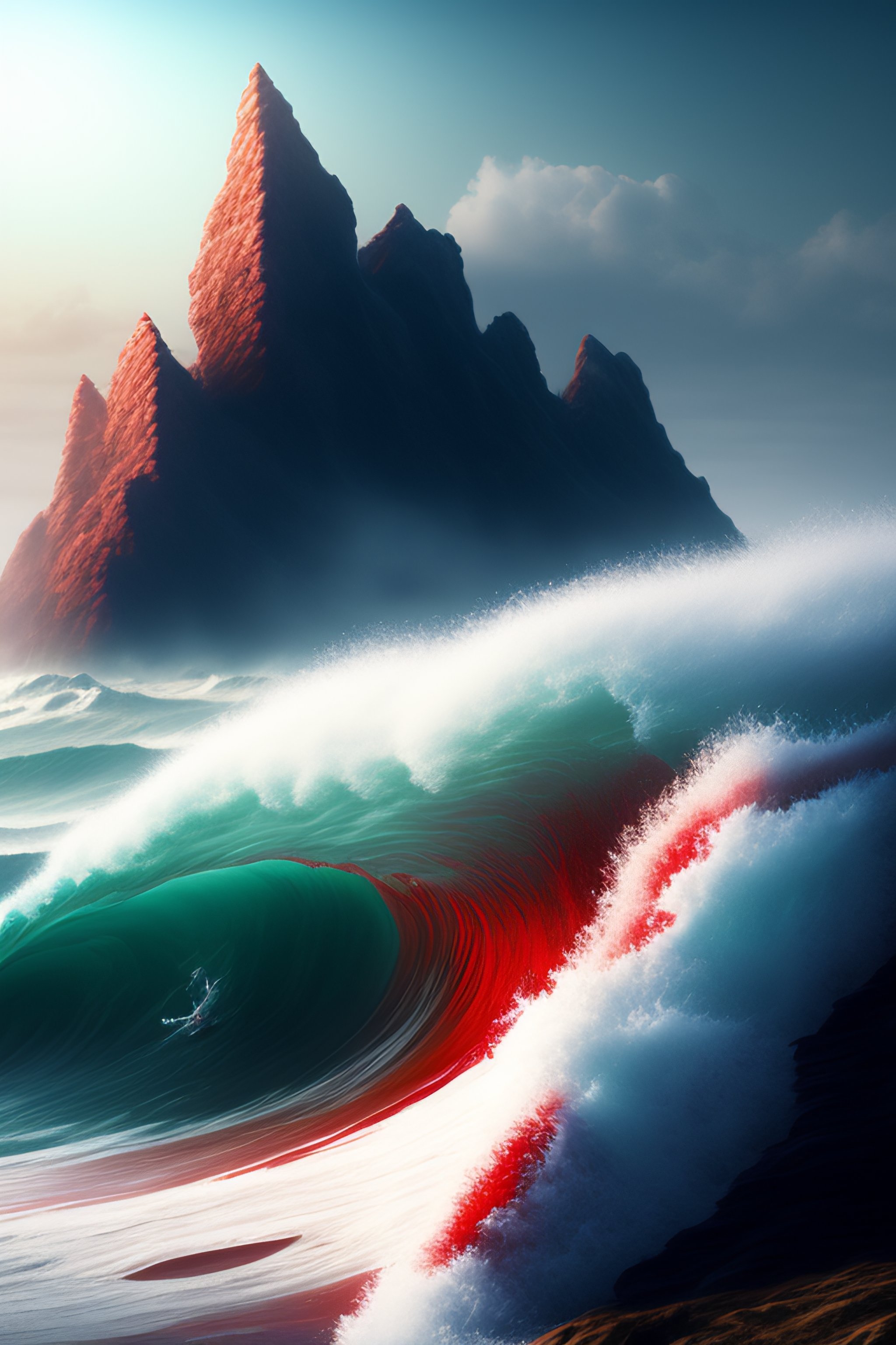 Lexica - Waves of blood and wind, realistic, fantastic area, HDR, 3D, HD
