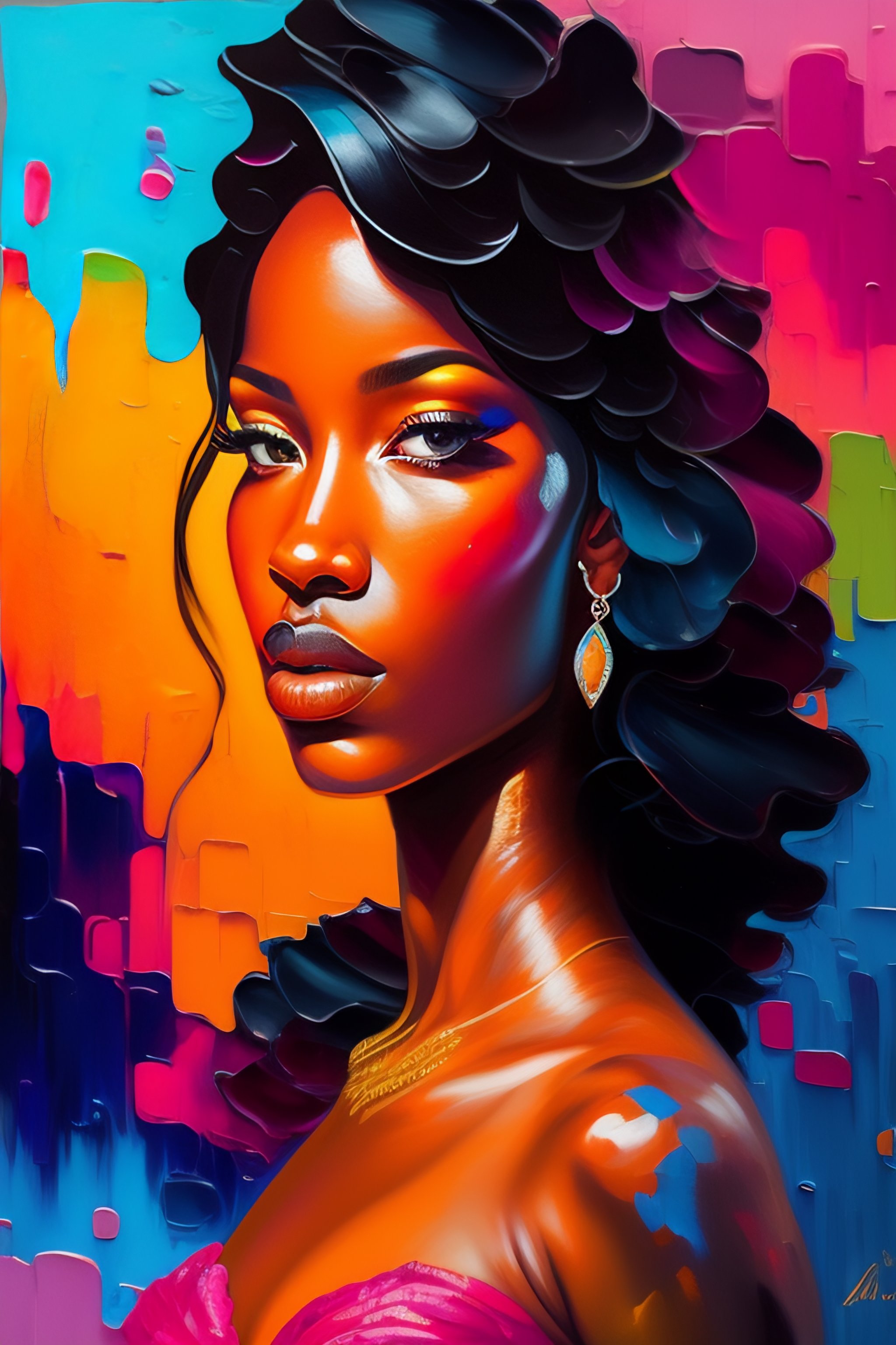 Lexica - A vibrant oil painting close up of a black female by Françoise ...