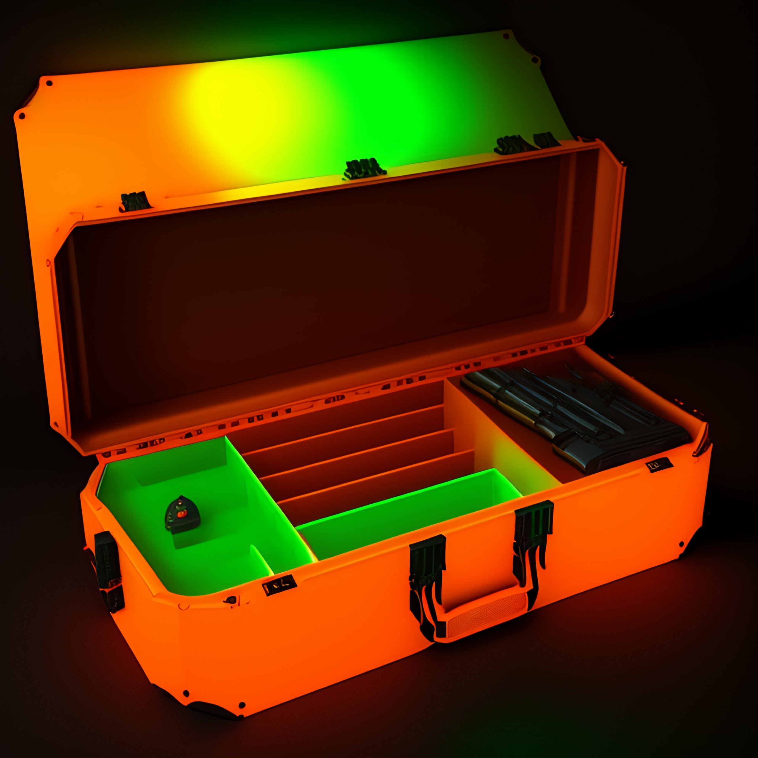 Lexica CSGO deluxe big gun box case, hollographic orange and green neon details color