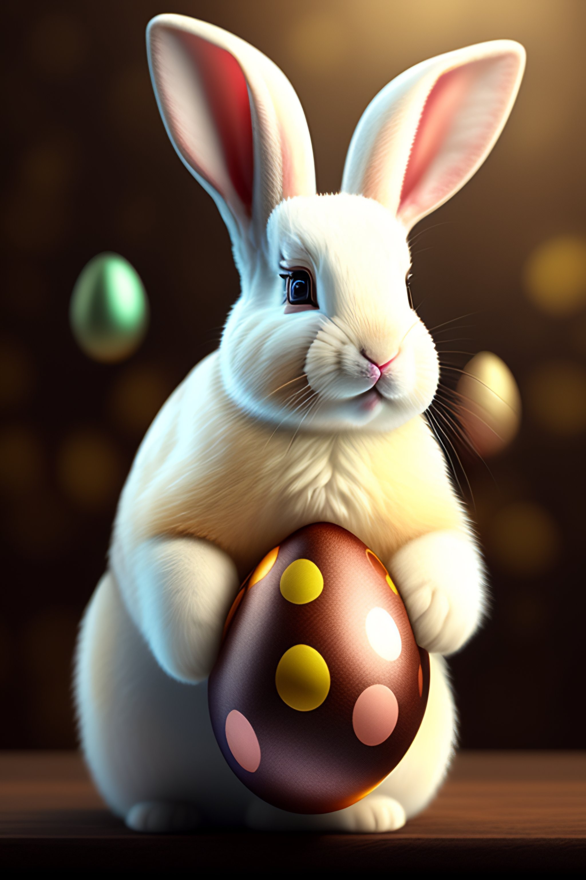 Lexica - Realistic easter bunny holding an easter egg, holiday, chocolate,