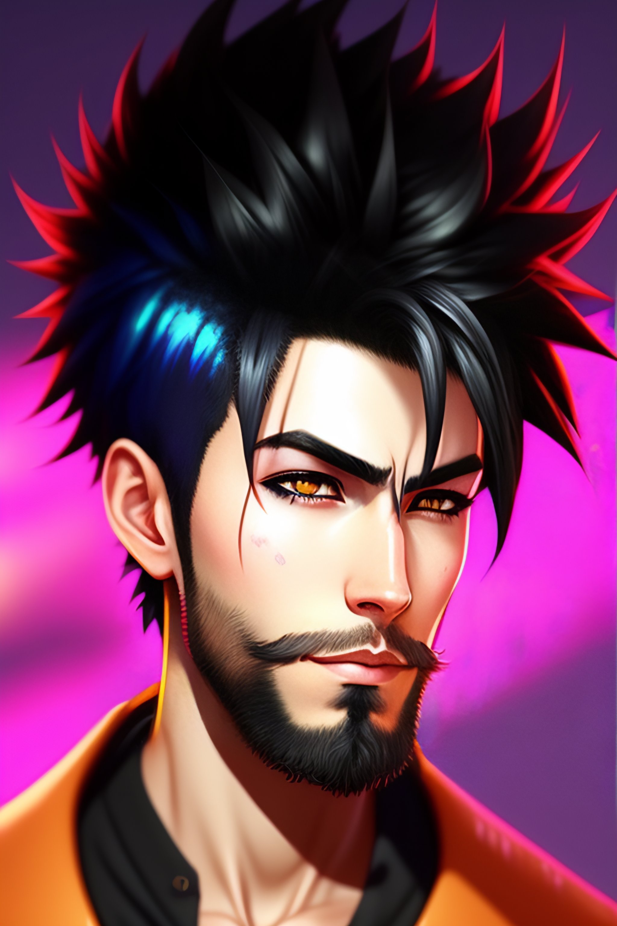 Lexica - Anime style punkrock man with short messy hair and short beard