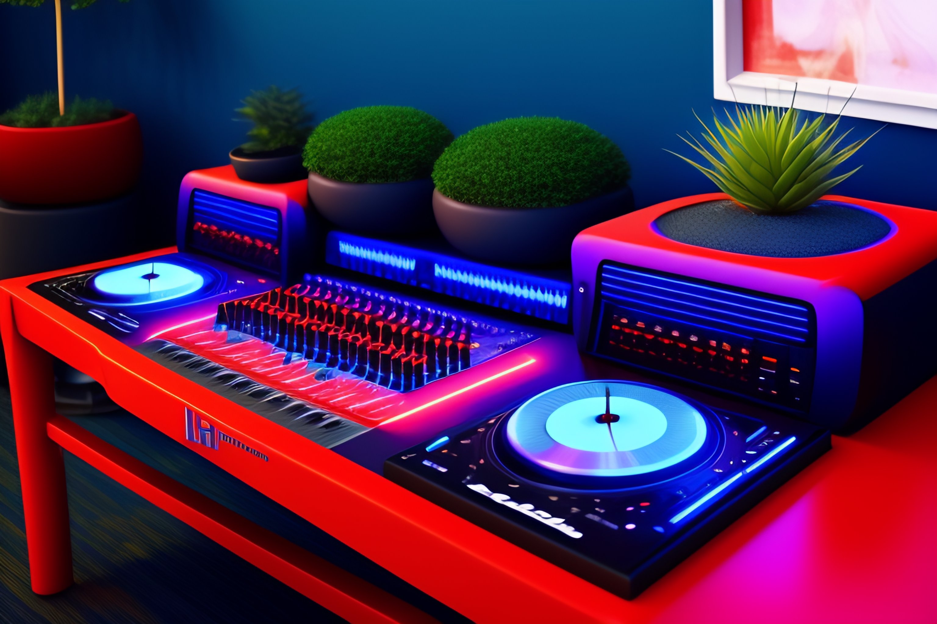 lexica-music-desk-red-blue-dj-cozy-plants