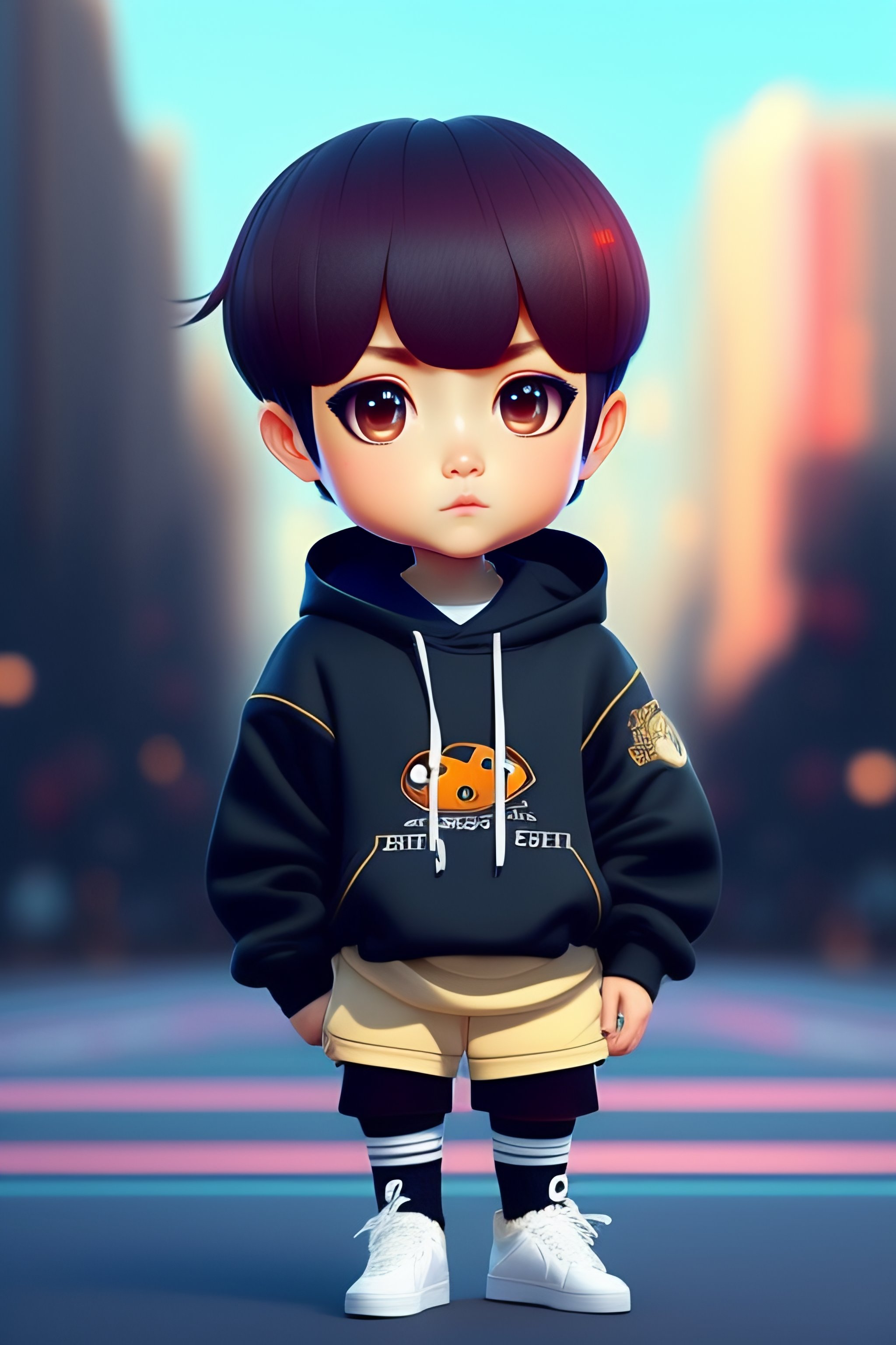 som resultat Røg akavet Lexica - Chibi Jung Kook wearing an oversized hoodie and thigh socks,  Unreal Engine, big eyes, super cute, stylish, extremely detailed