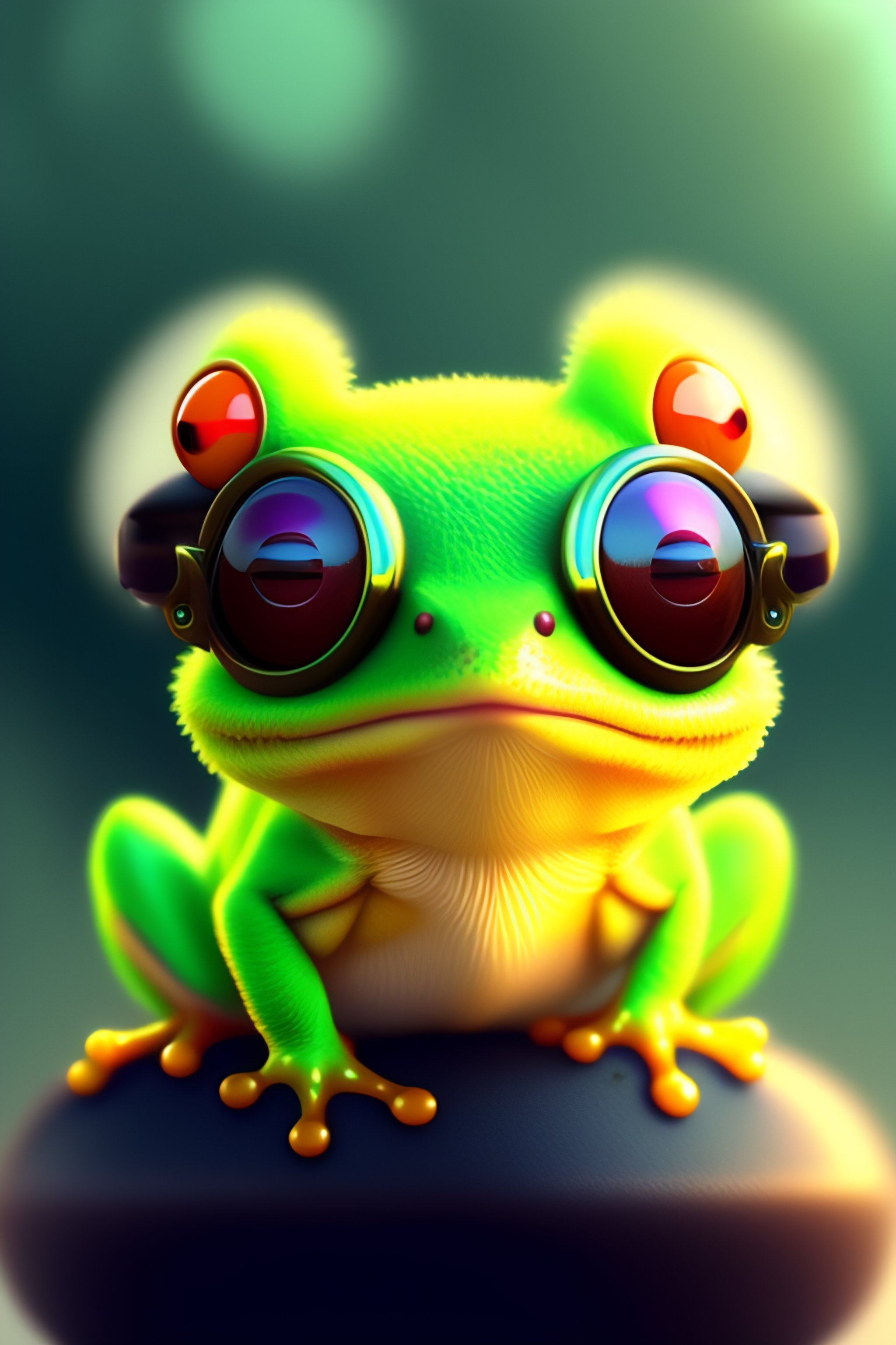 Lexica - Cute and adorable cartoon fluffy baby frog, wearing a
