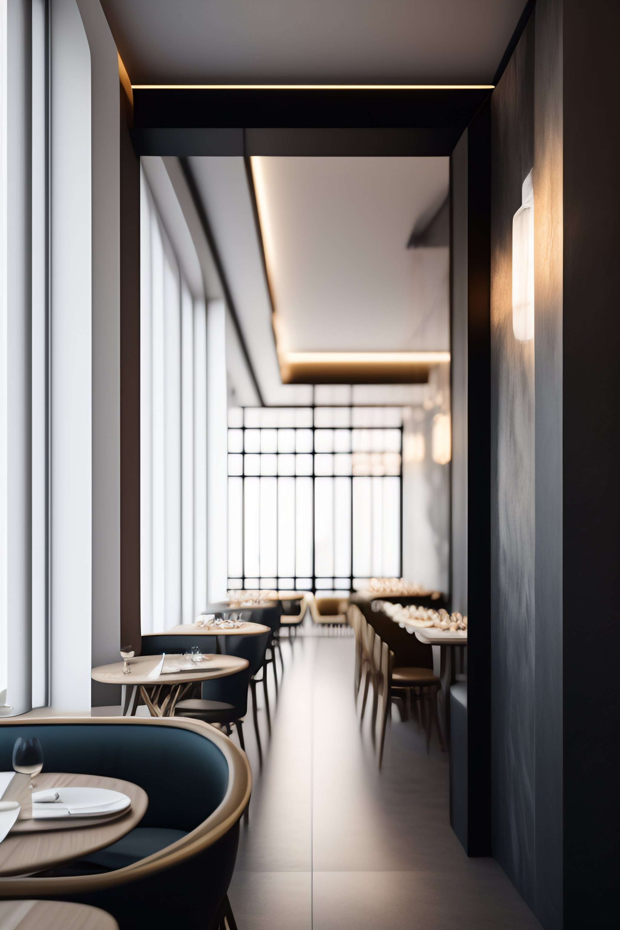 Lexica - A natural light modern restaurant, a big wall frame with a ...