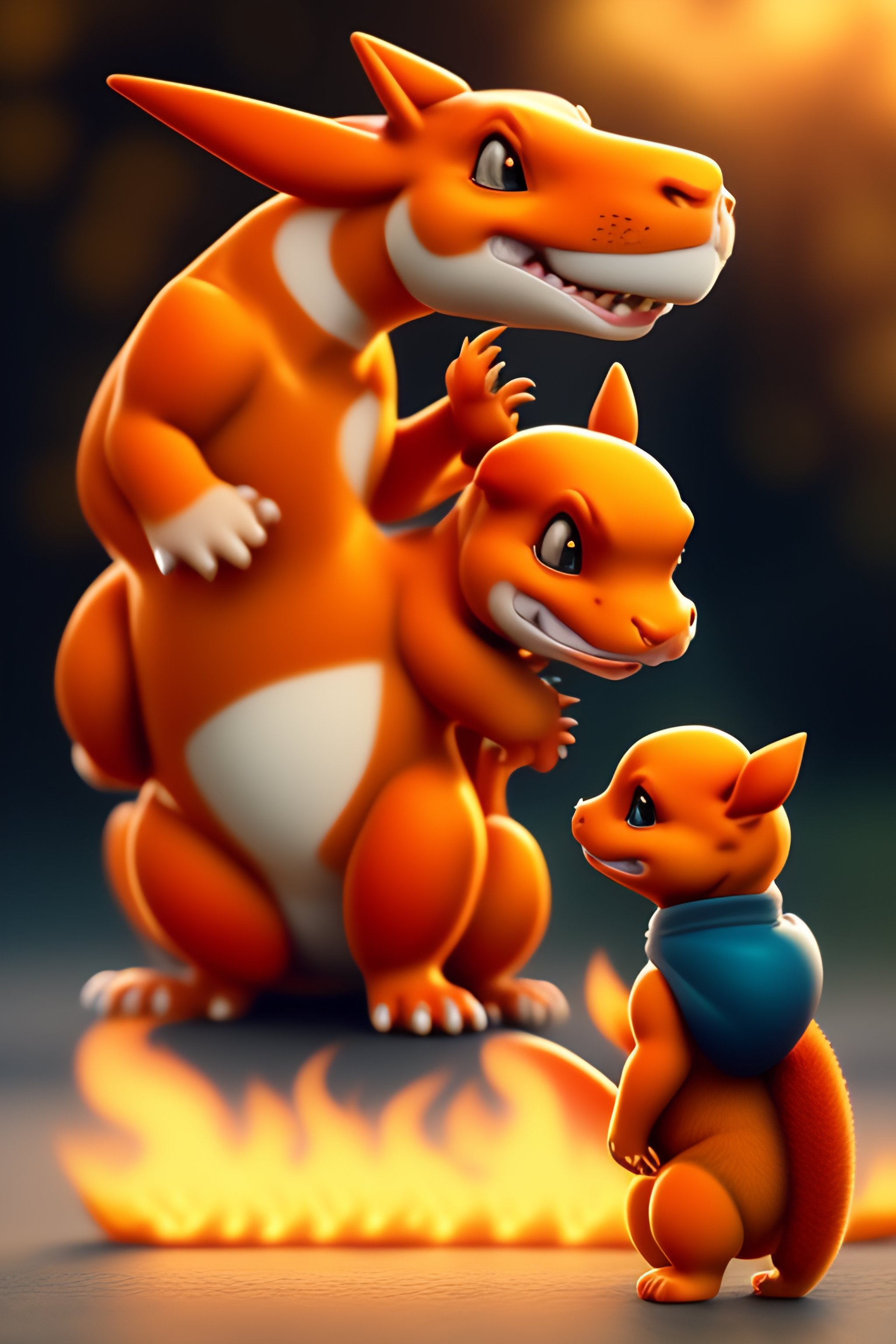 Lexica - Realistic Charizard mom with baby Charmander