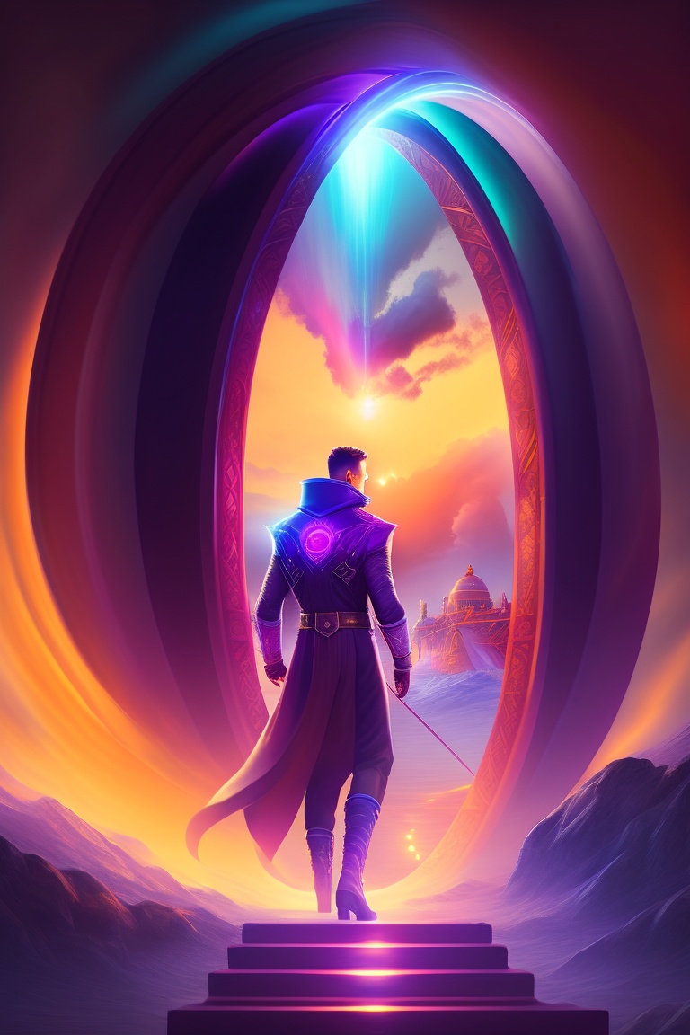 Lexica - Alex stepping through the portal, with a mesmerizing glow ...