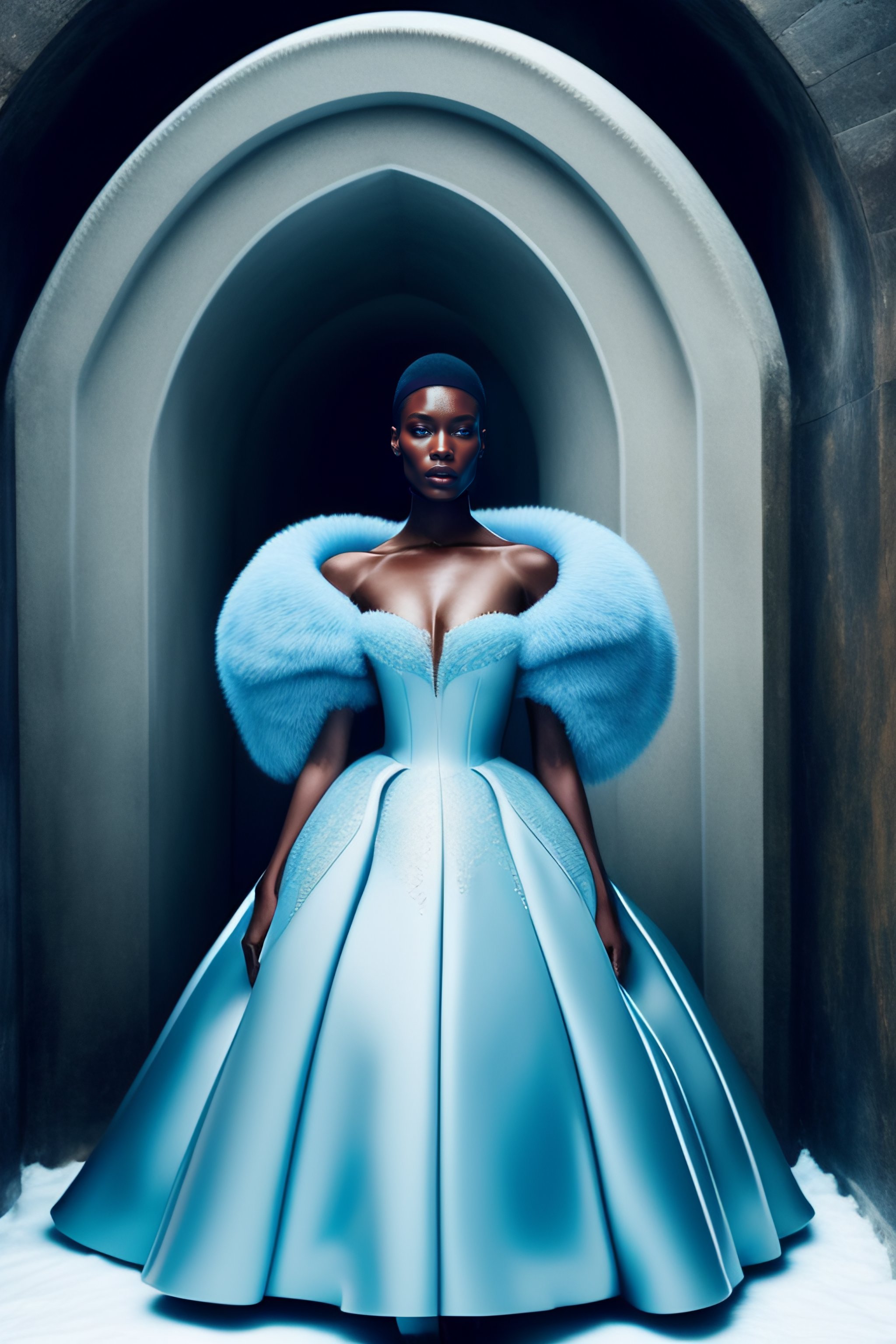 Lexica - Vogue magazine editorial fashion photography of high-fashion  hooded figures in icy blue ballgowns in a crypt.