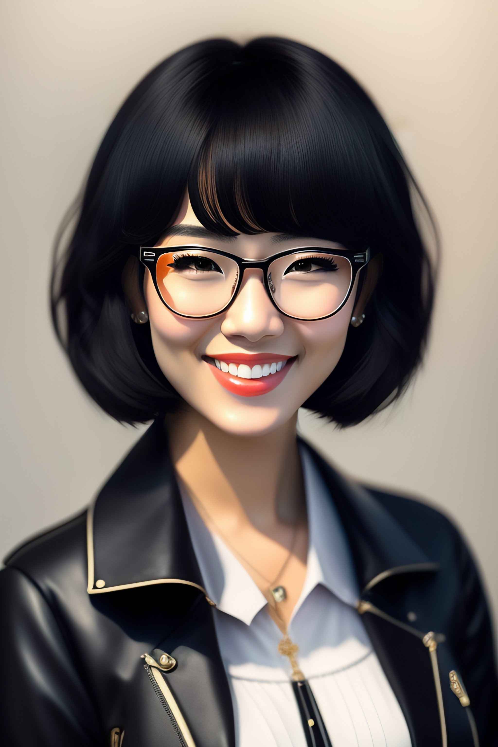 anime girl with black hair and glasses