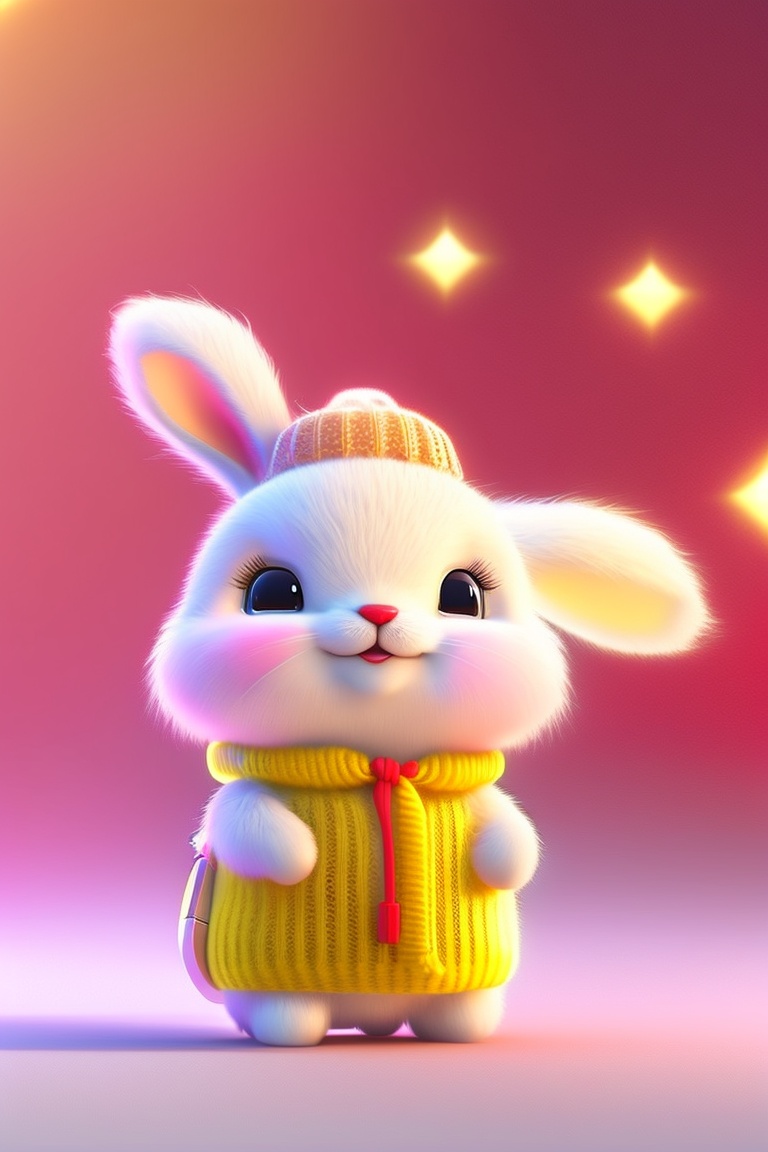 Lexica - Cute baby pixar style white fairy rabbit,Many pink lights,Sing ...
