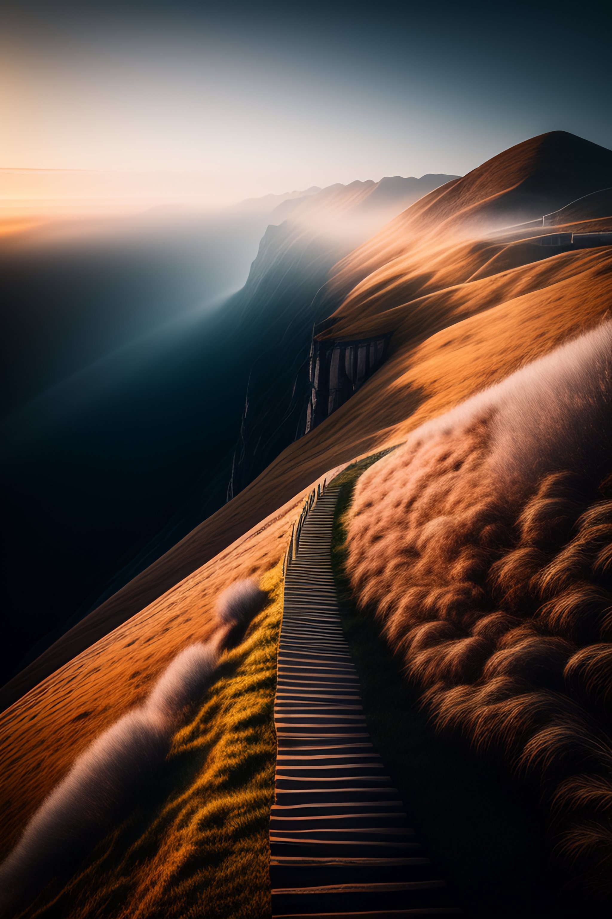 Lexica - Portrait of the long path to heaven, wide shot, sharp focus
