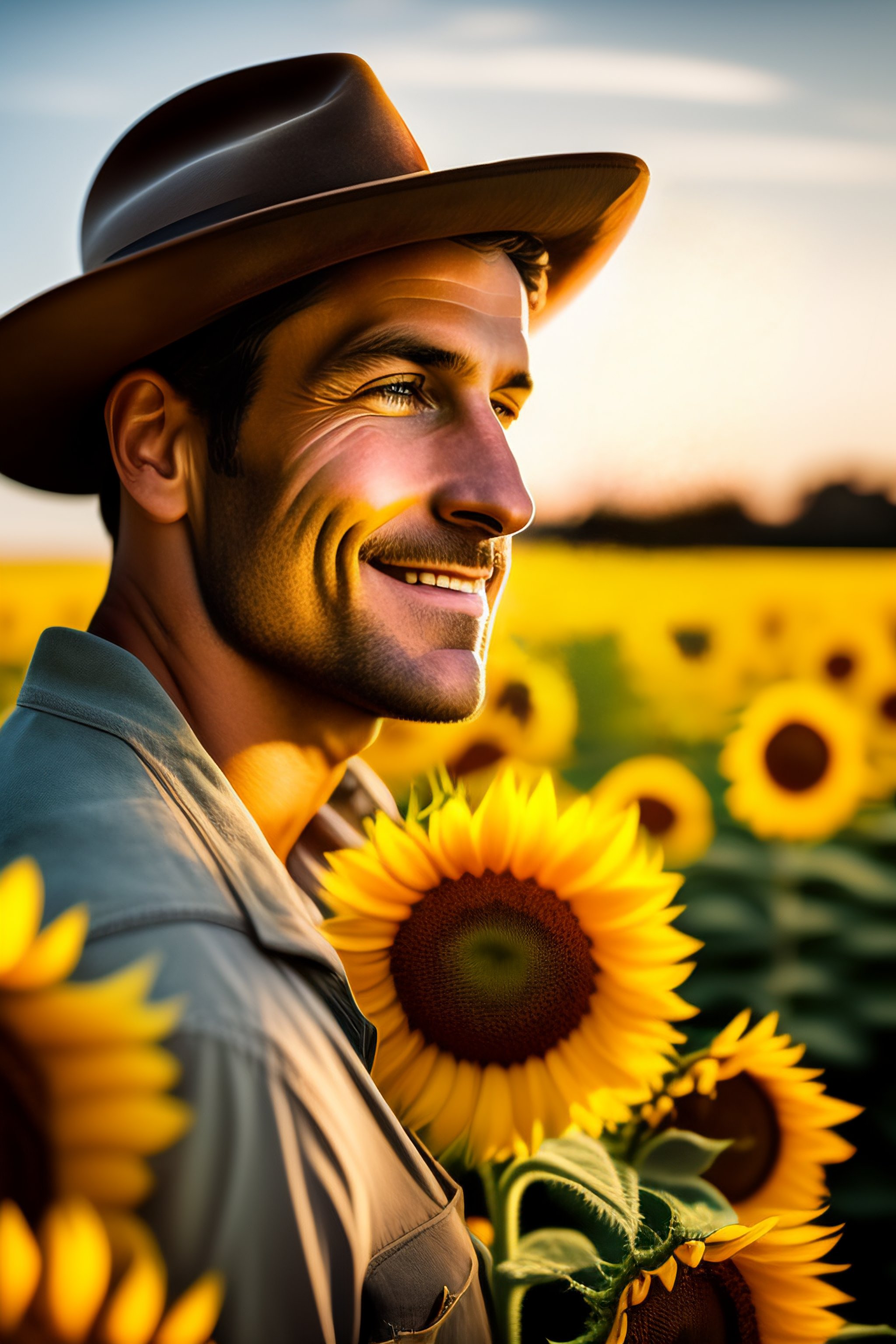 Lexica - Portrait of a farmer in a sunflower field