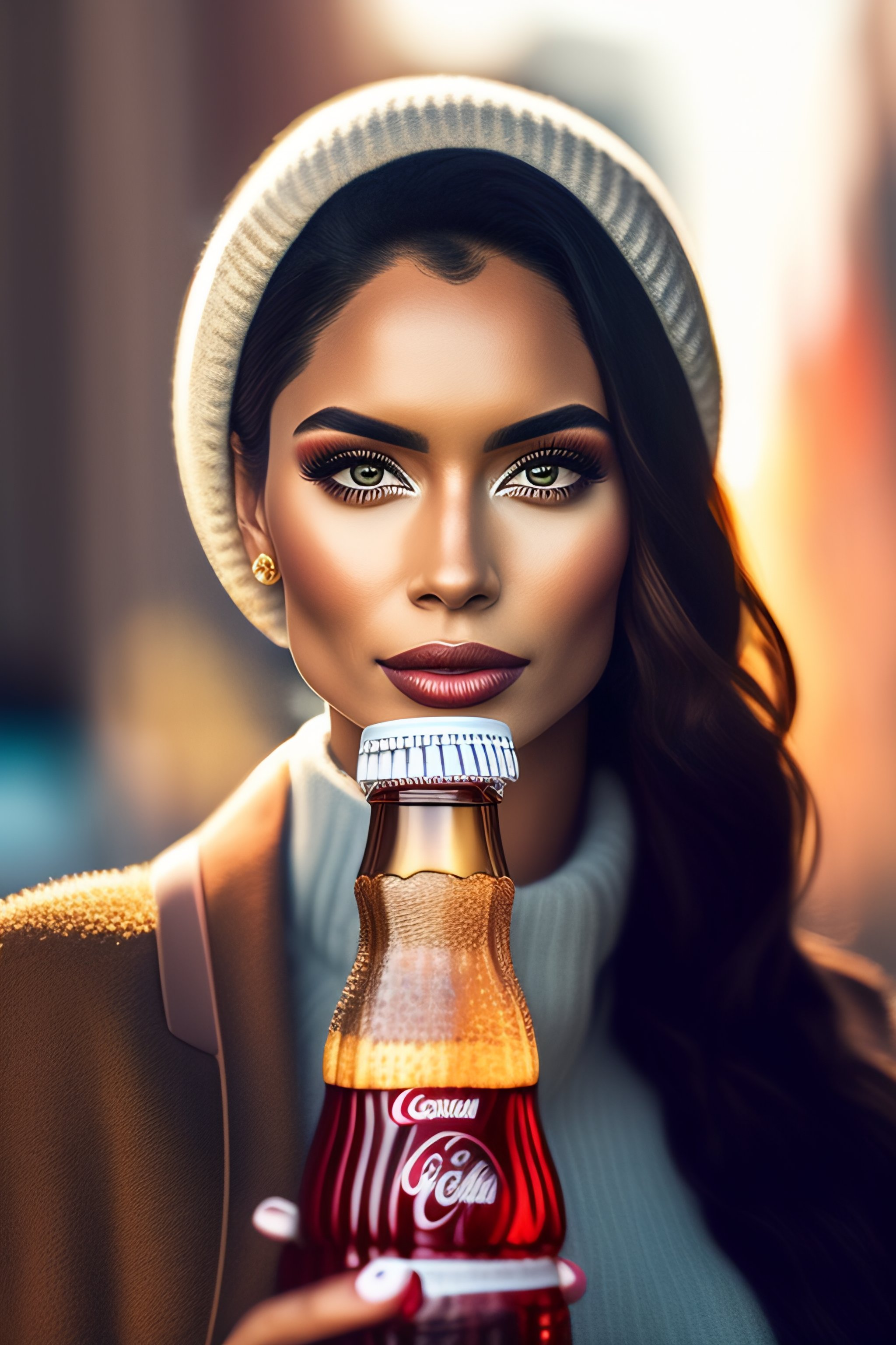 Lexica A woman holding a cocacola bottle, realistic, instagram model