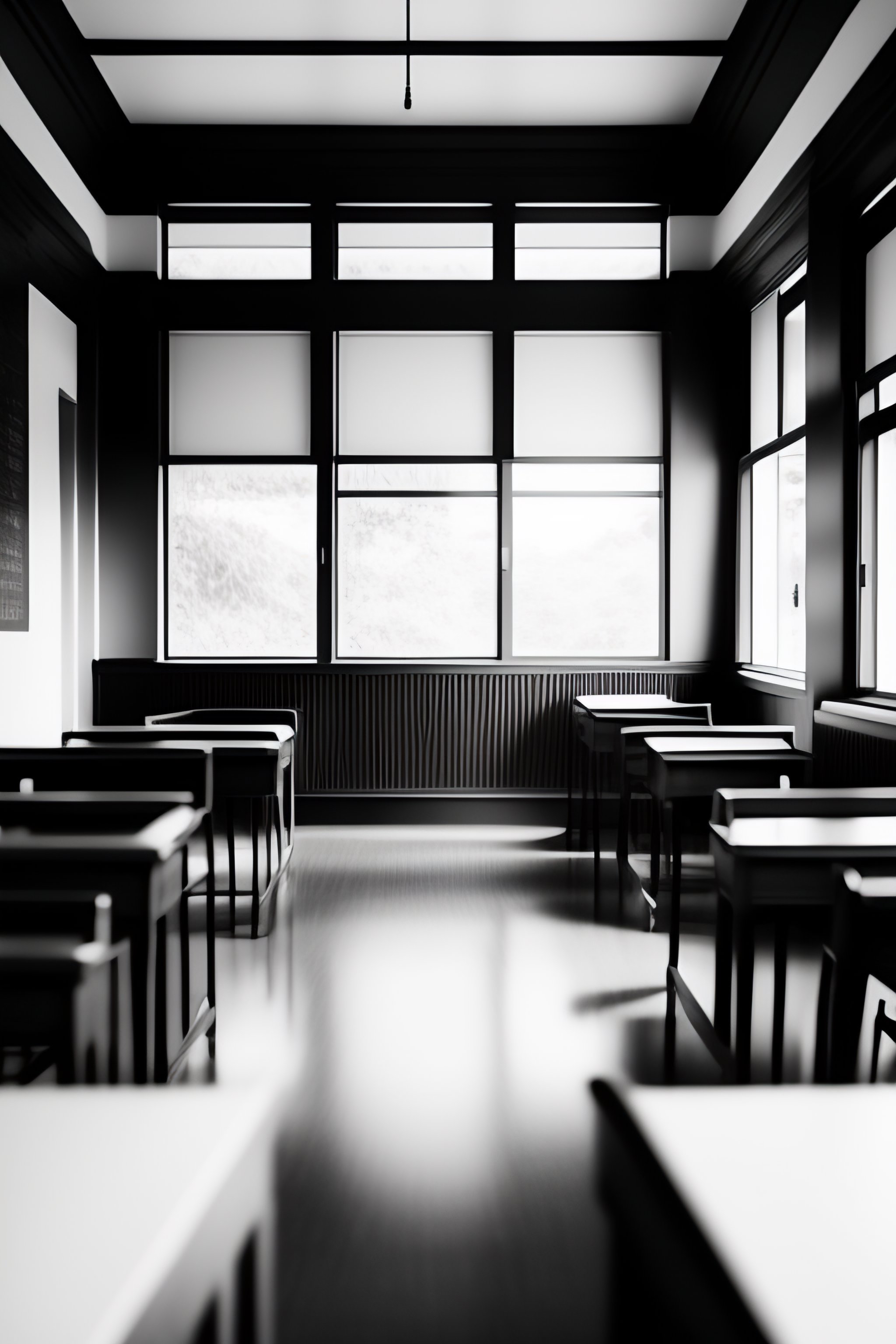 empty classroom black and white