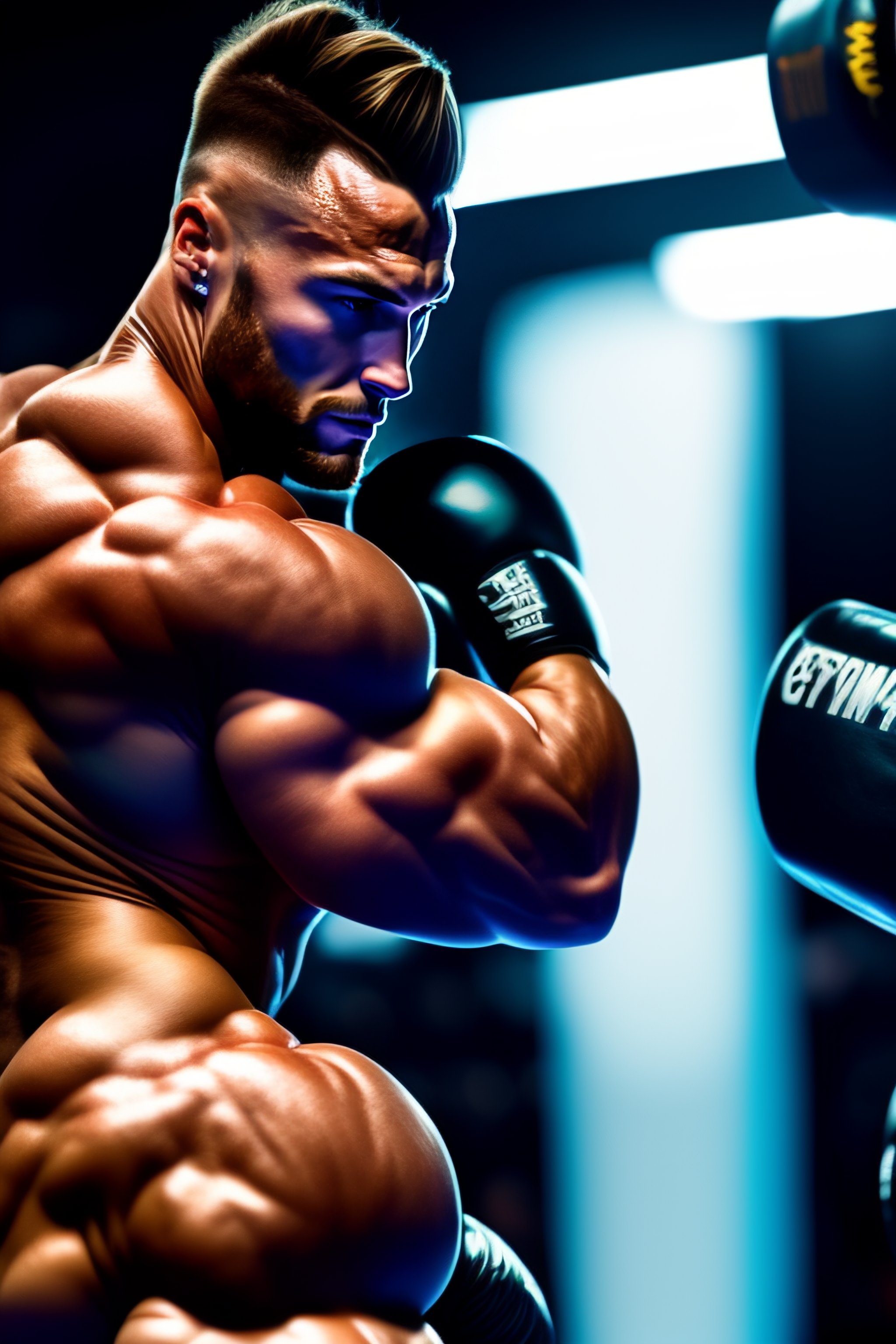 Lexica Chris bumstead punching a heavy bag