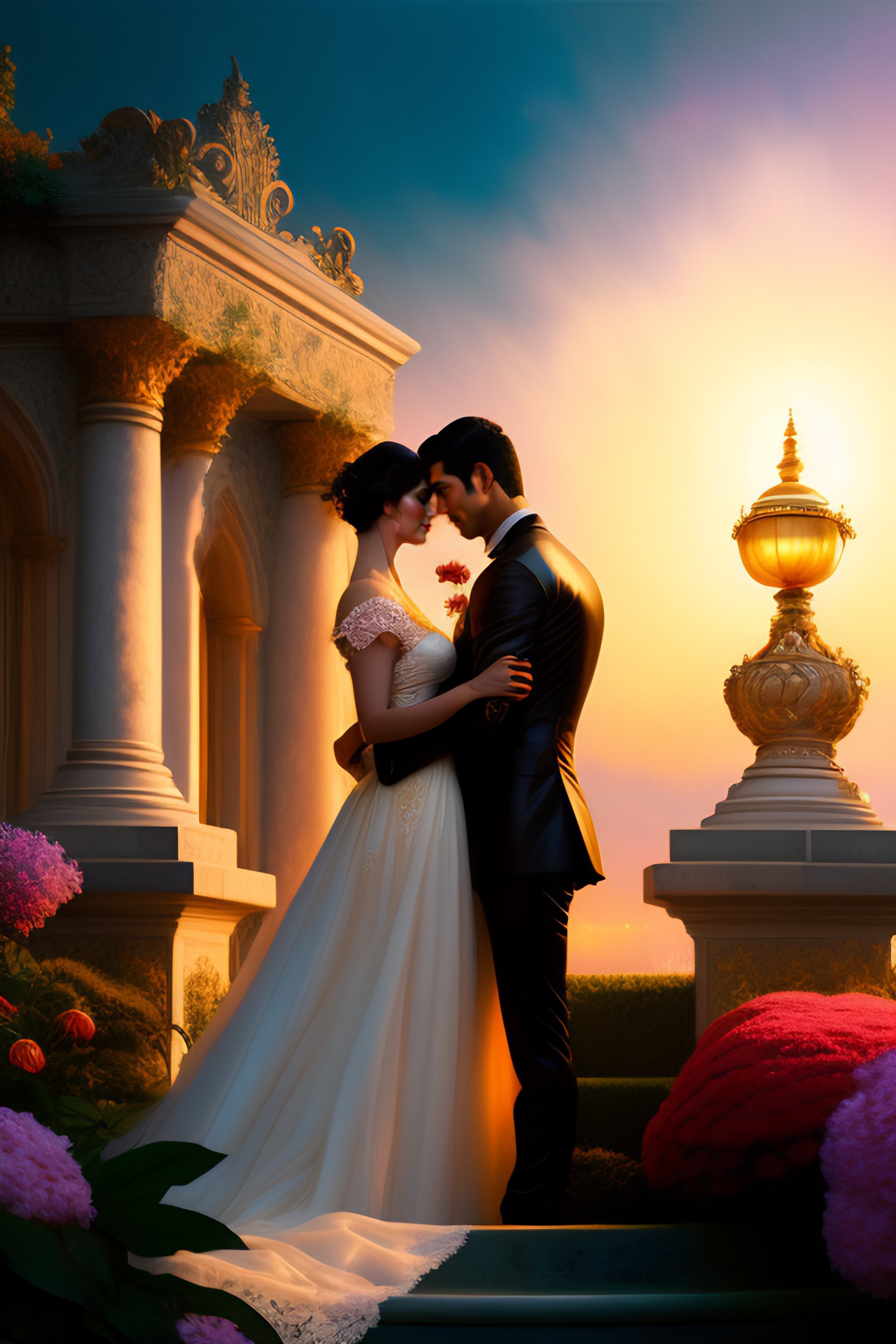 Lexica - Painting of a short hair girl and man falling in love, kissing ...