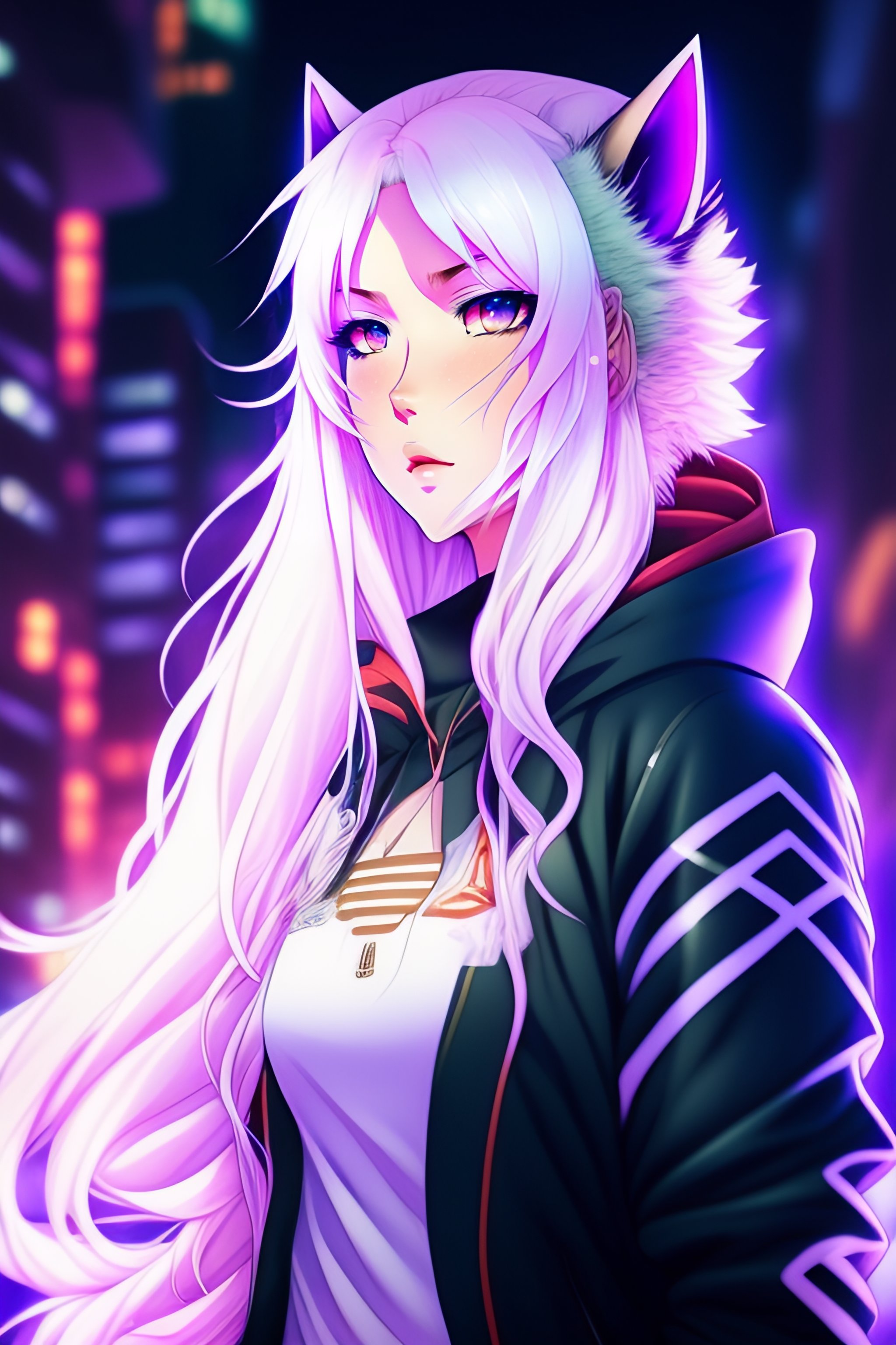 anime white wolf with blue eyes