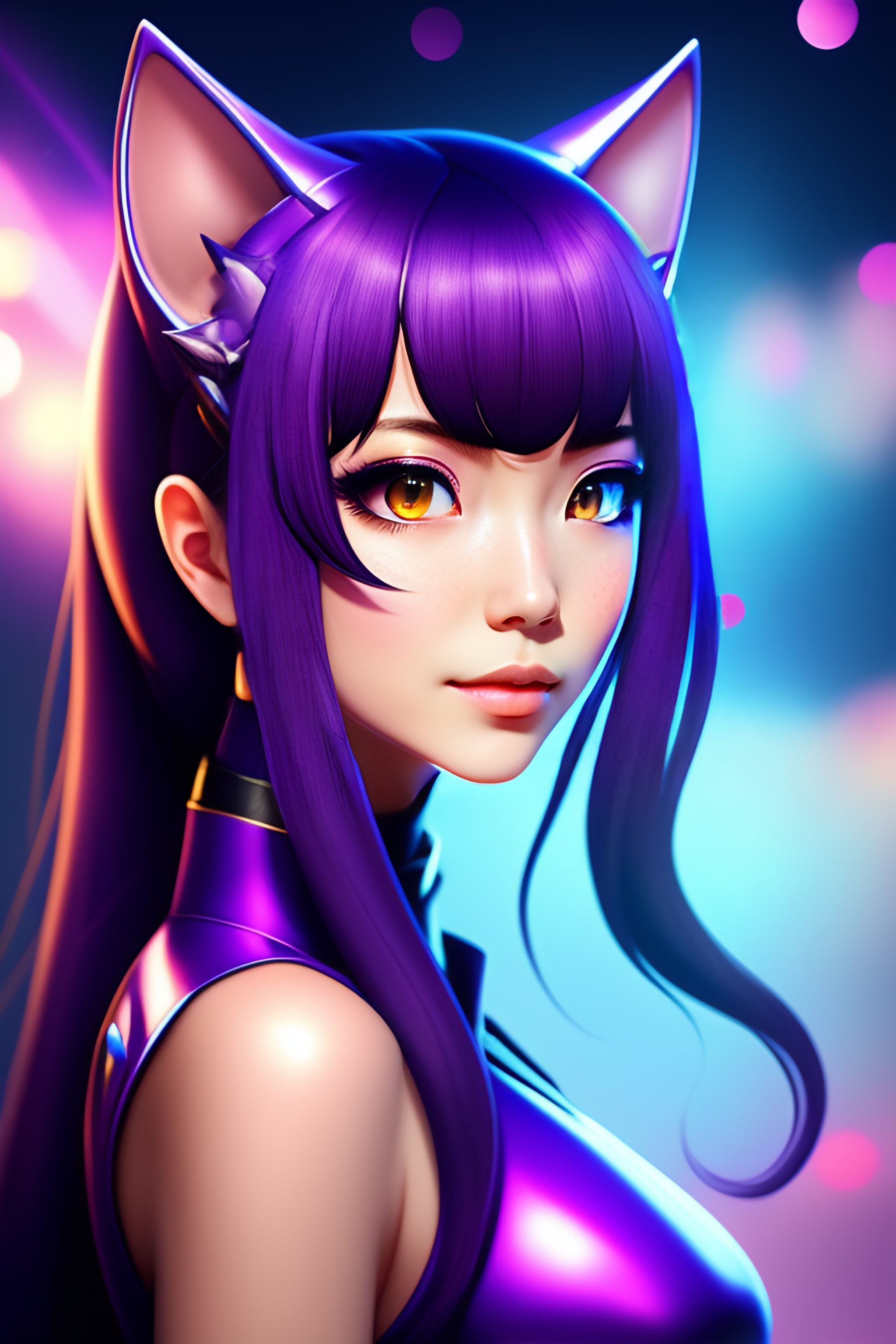 Lexica - Purple cat girl profile picture, anime style, cat ears