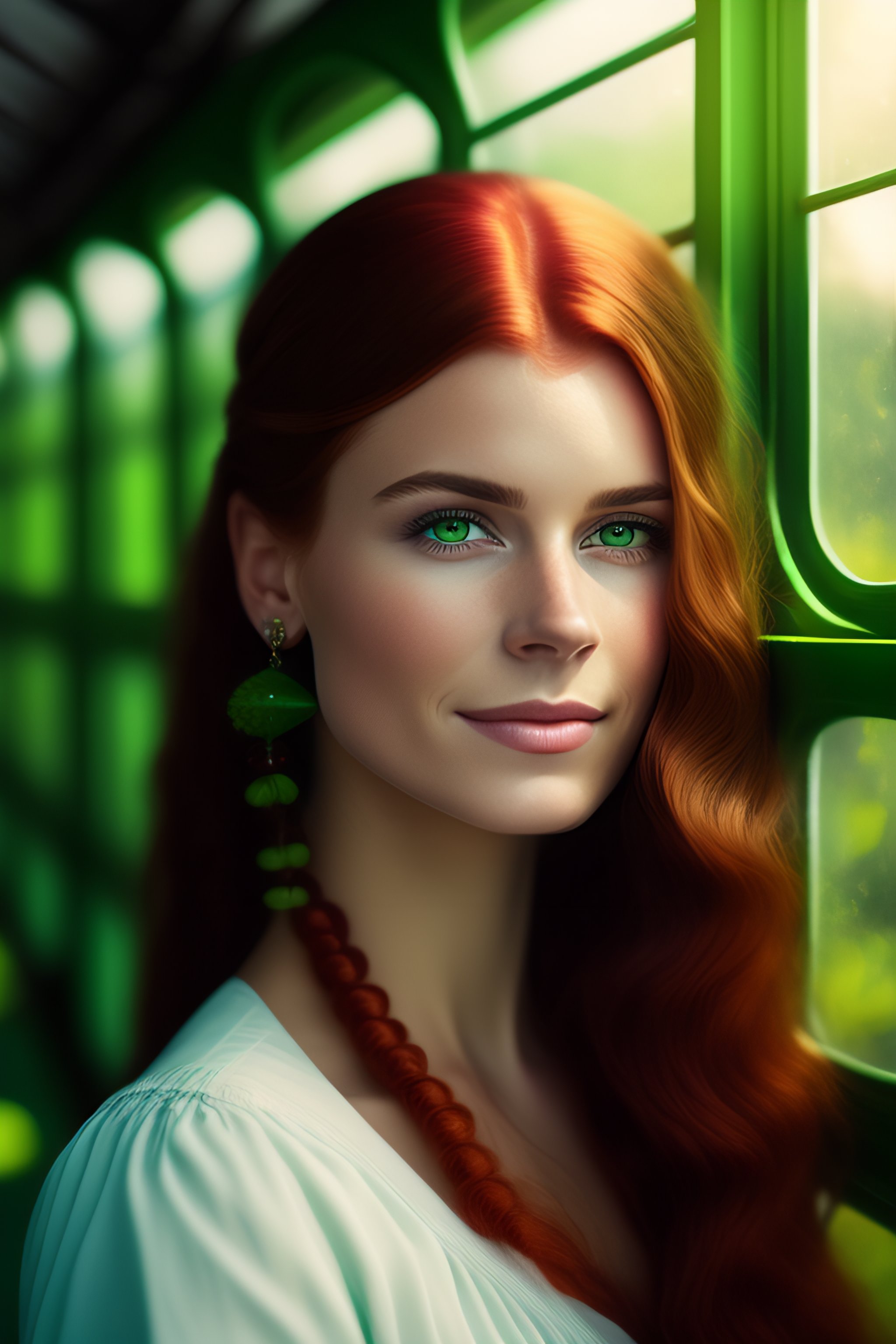 Lexica - Portrait of rred haired girl in a green house