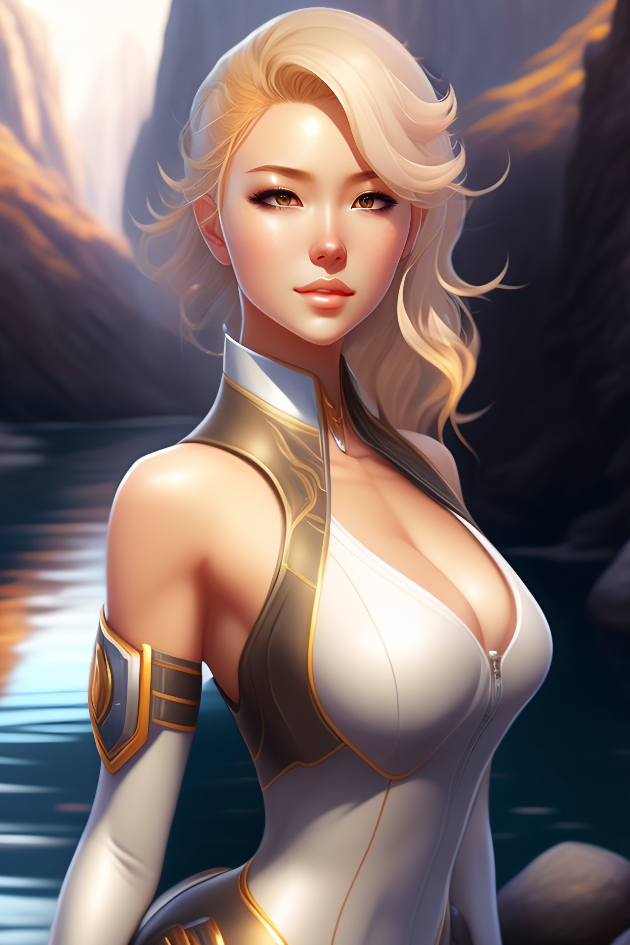 Lexica - Realistic sci-fi anime female with blonde hair by the river of  life, full body pose, intricate detail, digital portrait by artgerm and  makot...