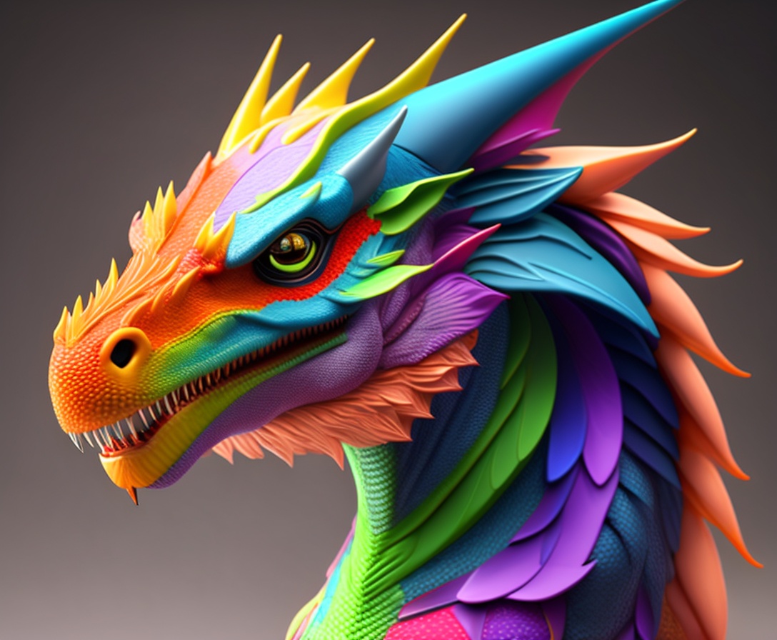 Lexica - Dragon, bright colors, 3d