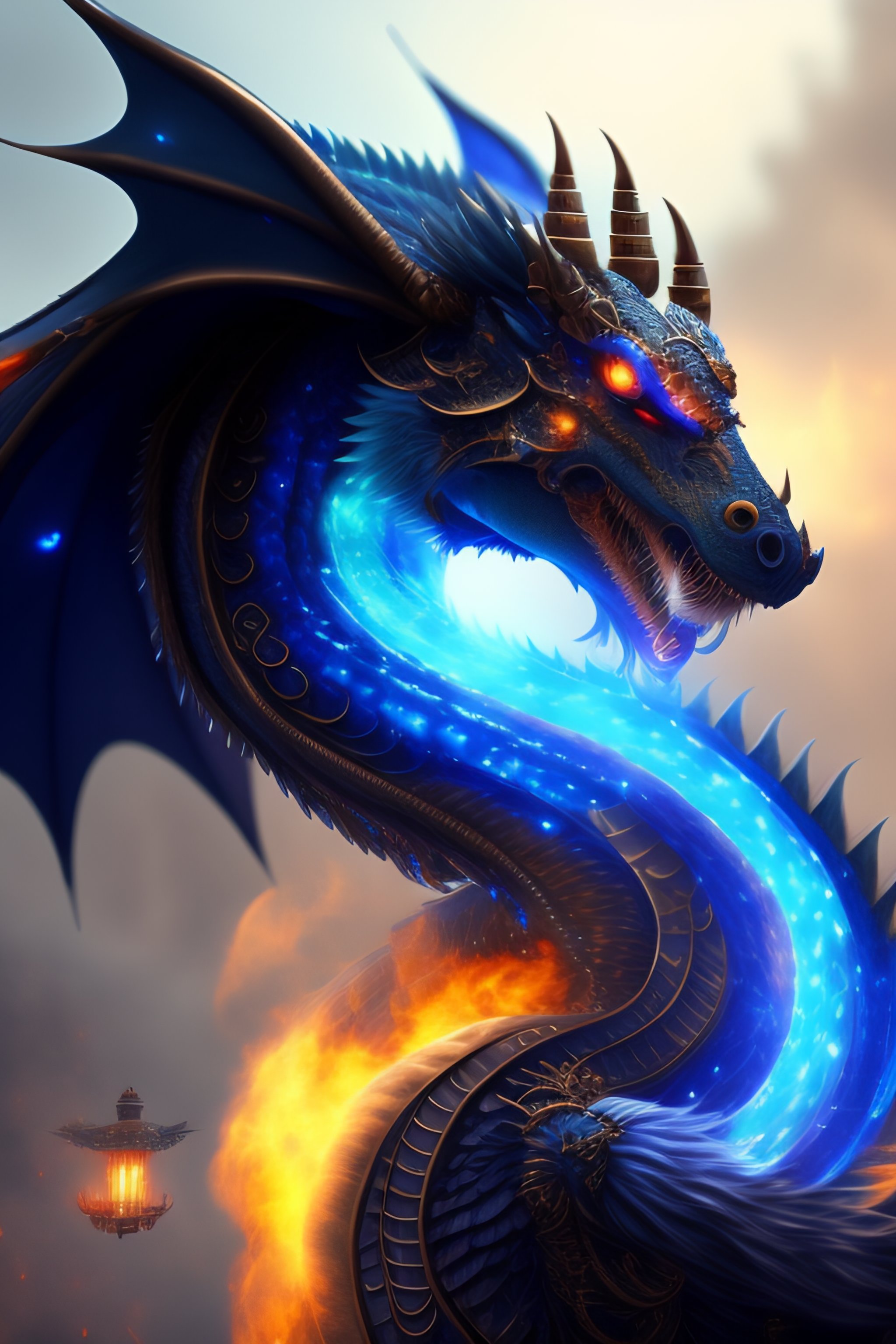 blue fire dragon wallpaper