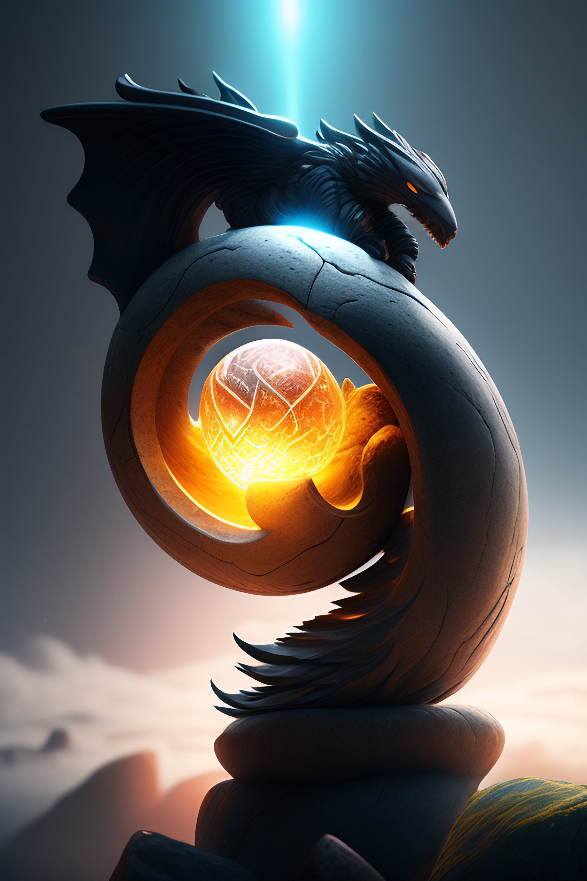 Lexica - A dragon claw made of stone holding a orb of bright light