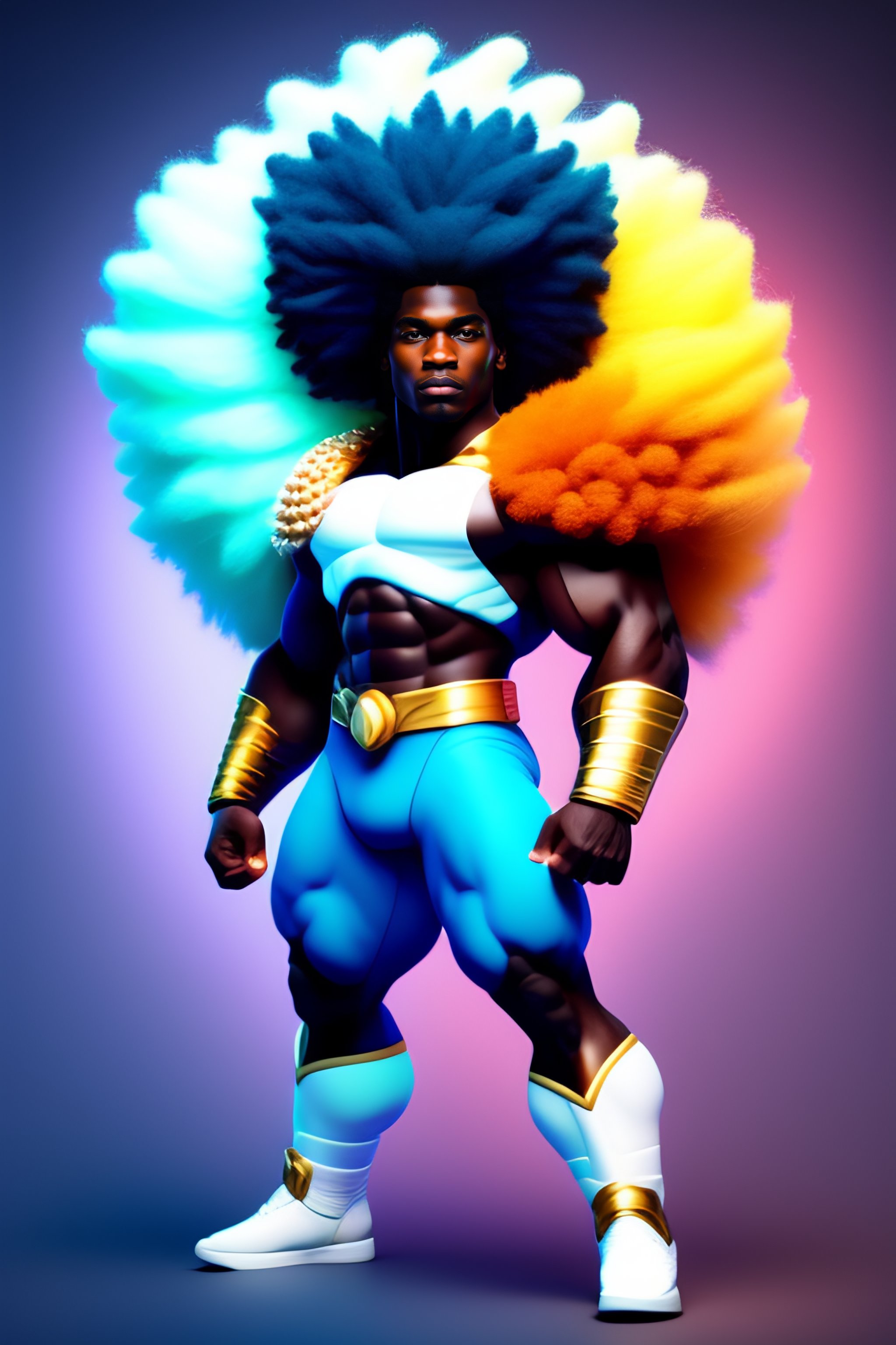 Lexica Afro Super Saiyan Wearing Light Blue White And Black Striped Colors Full Body View