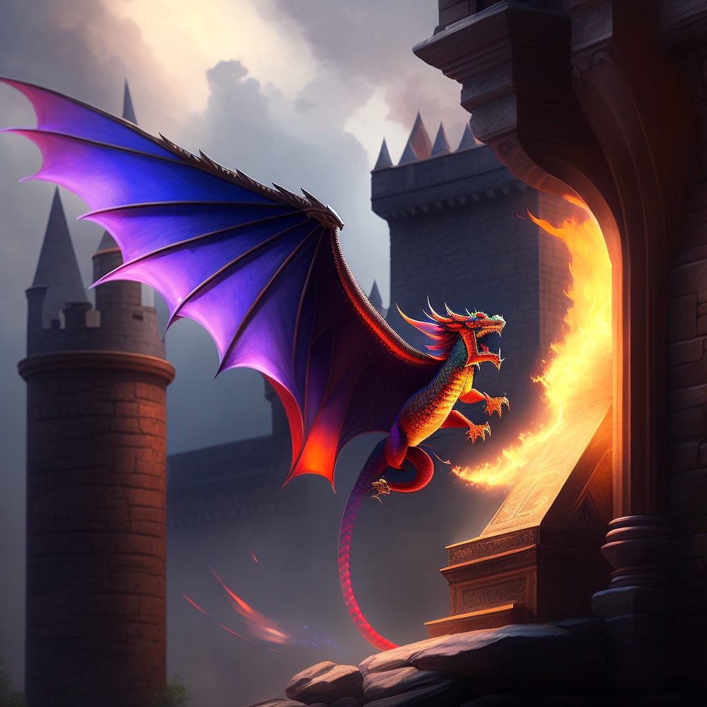 Lexica - A dragon, wings flared wide, about to breath fire or lightning ...