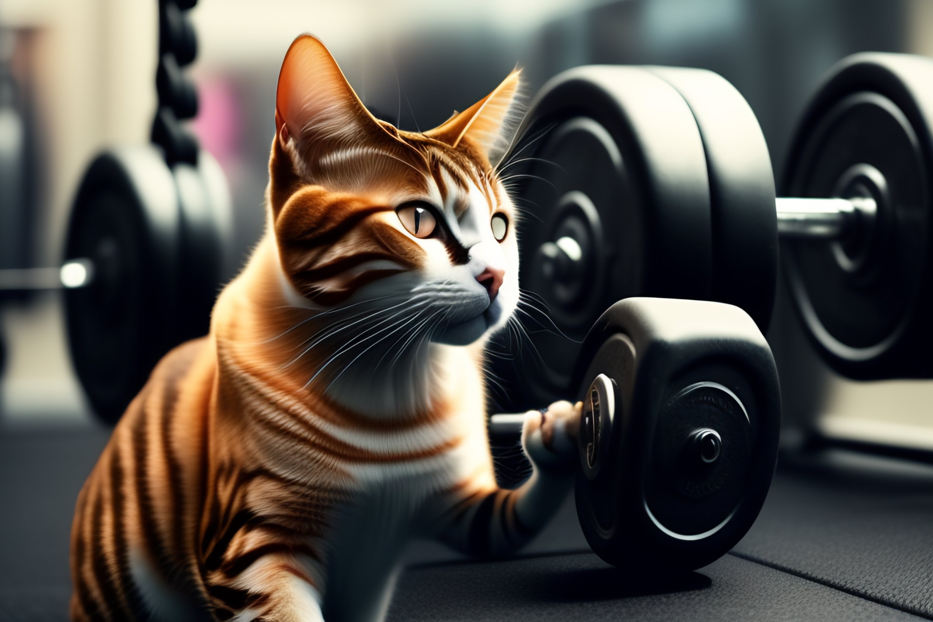 Lexica - A cat lifting at the gym with a six pack