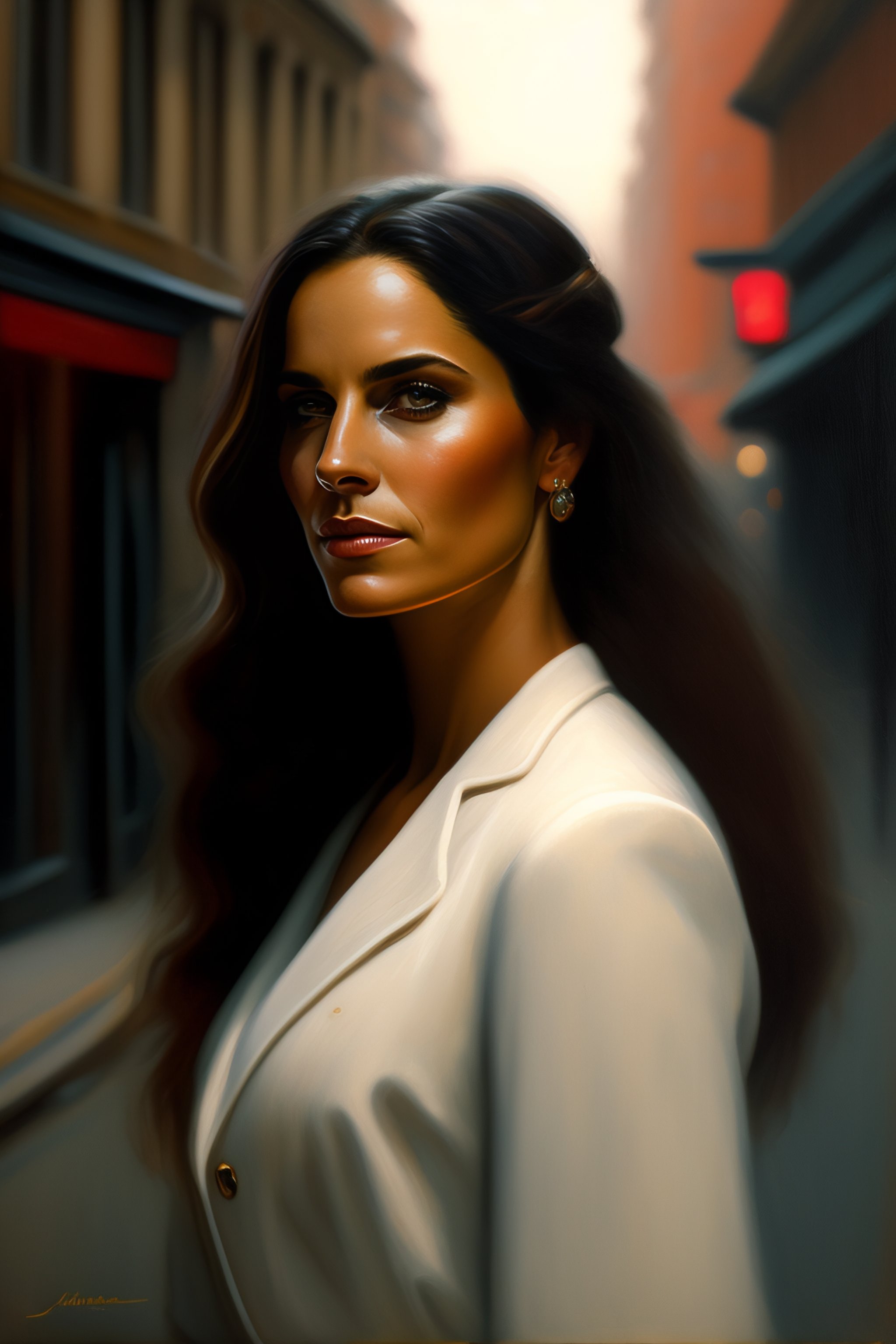 Lexica - Portrait of a woman in a moody street