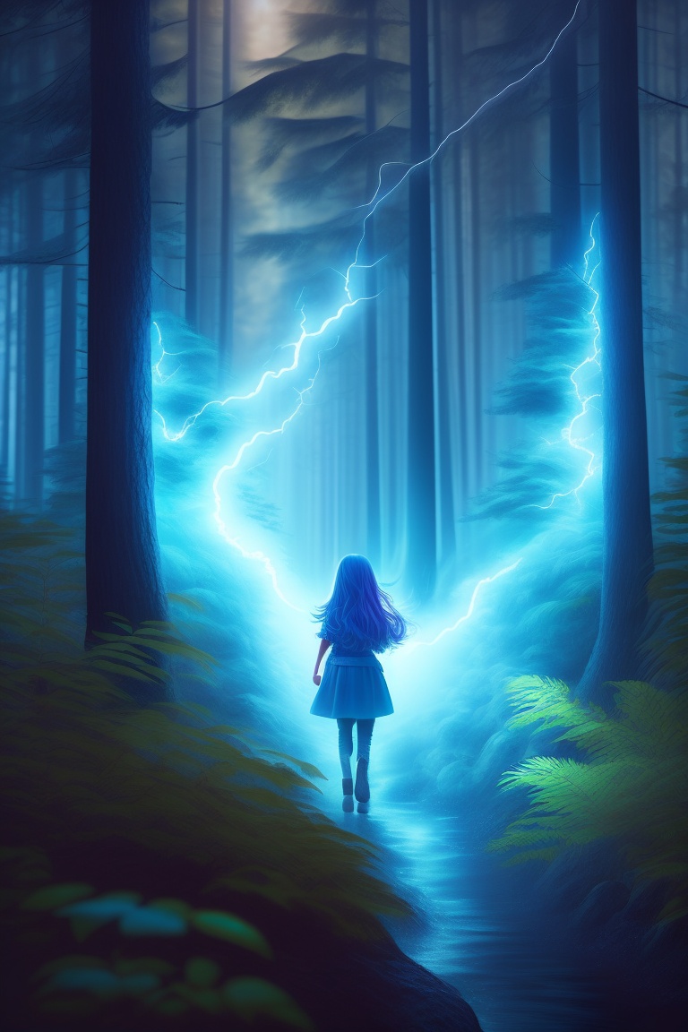Lexica - A mysterious girl in a dense forest, in thunder and lightning ...