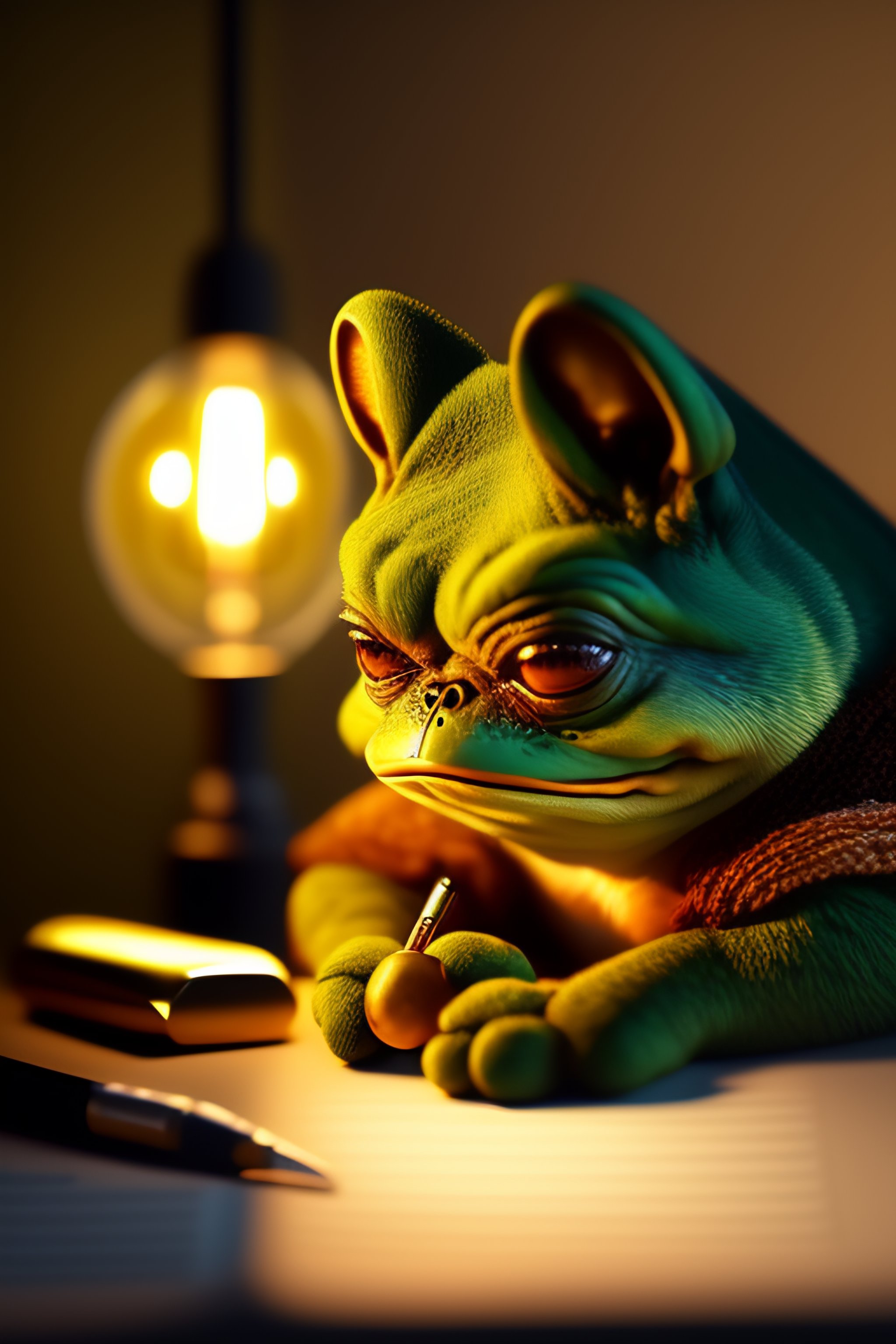 Lexica - An exhausted pepe the frog commiting tax fraud, paperwork ...