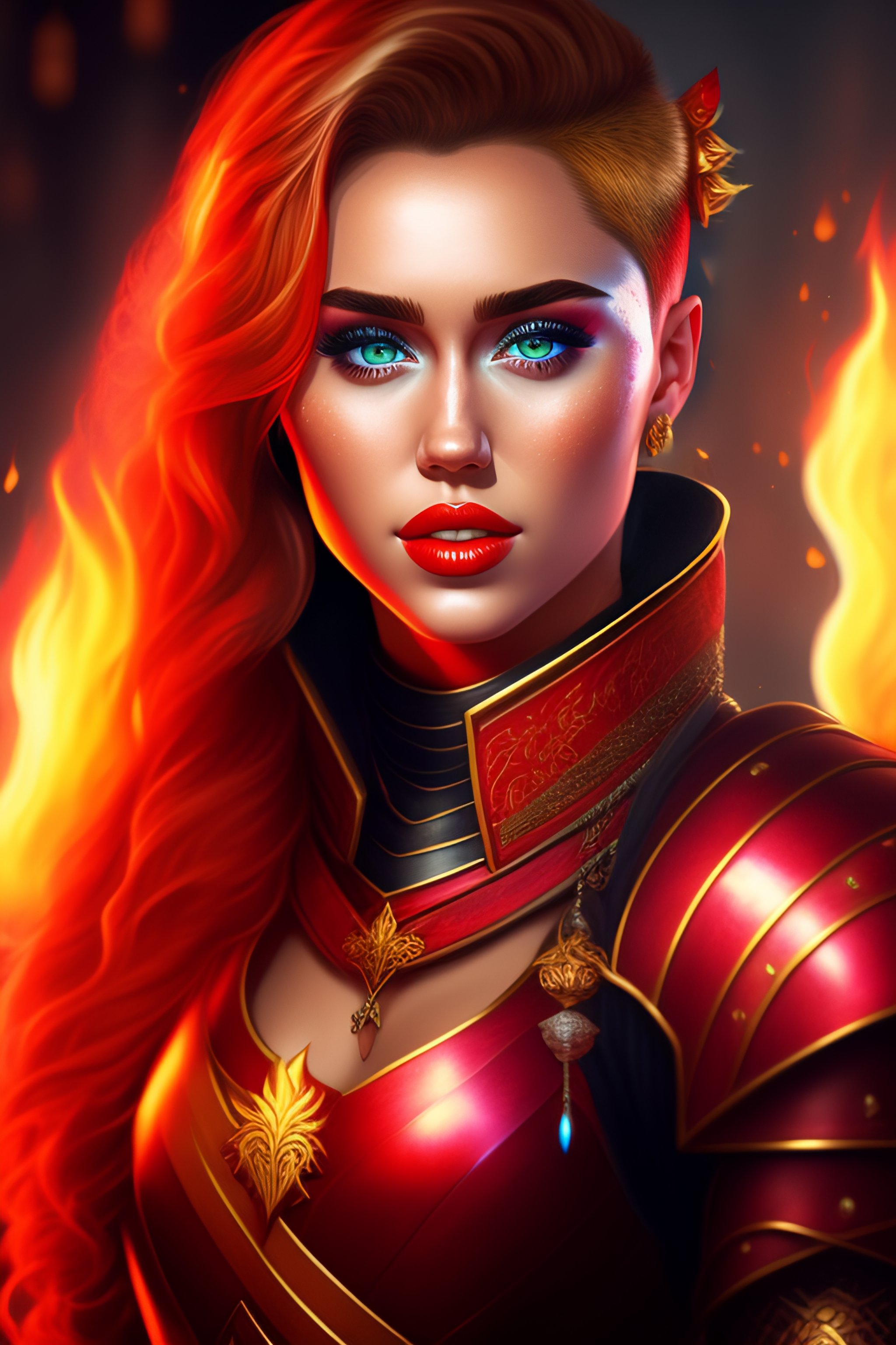 Lexica - Portrait Of A Beautiful Miley Cyrus Surrounded By Fire 