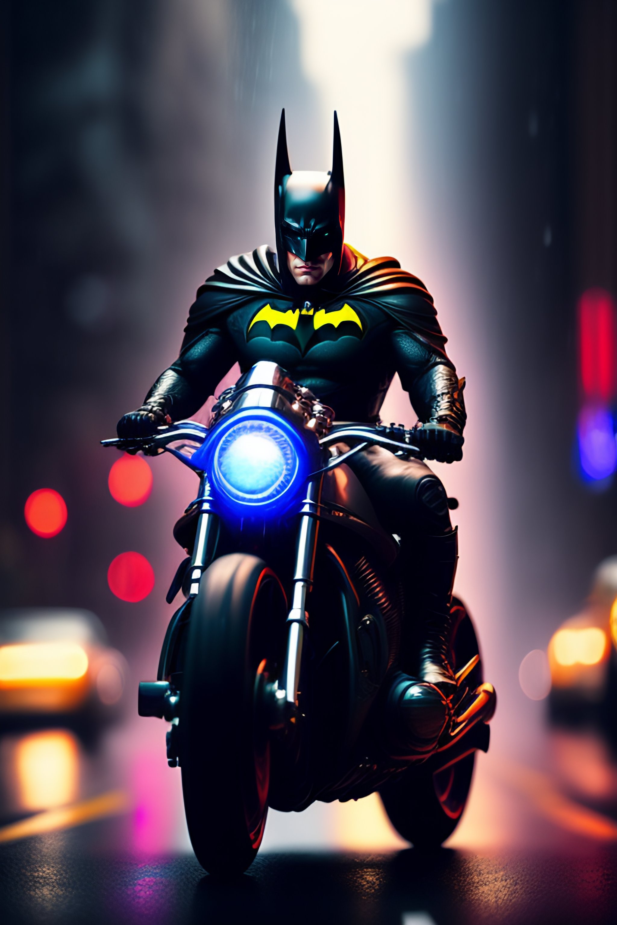 Lexica - /imagine prompt:Batman assassin, half cyborg, riding a ...