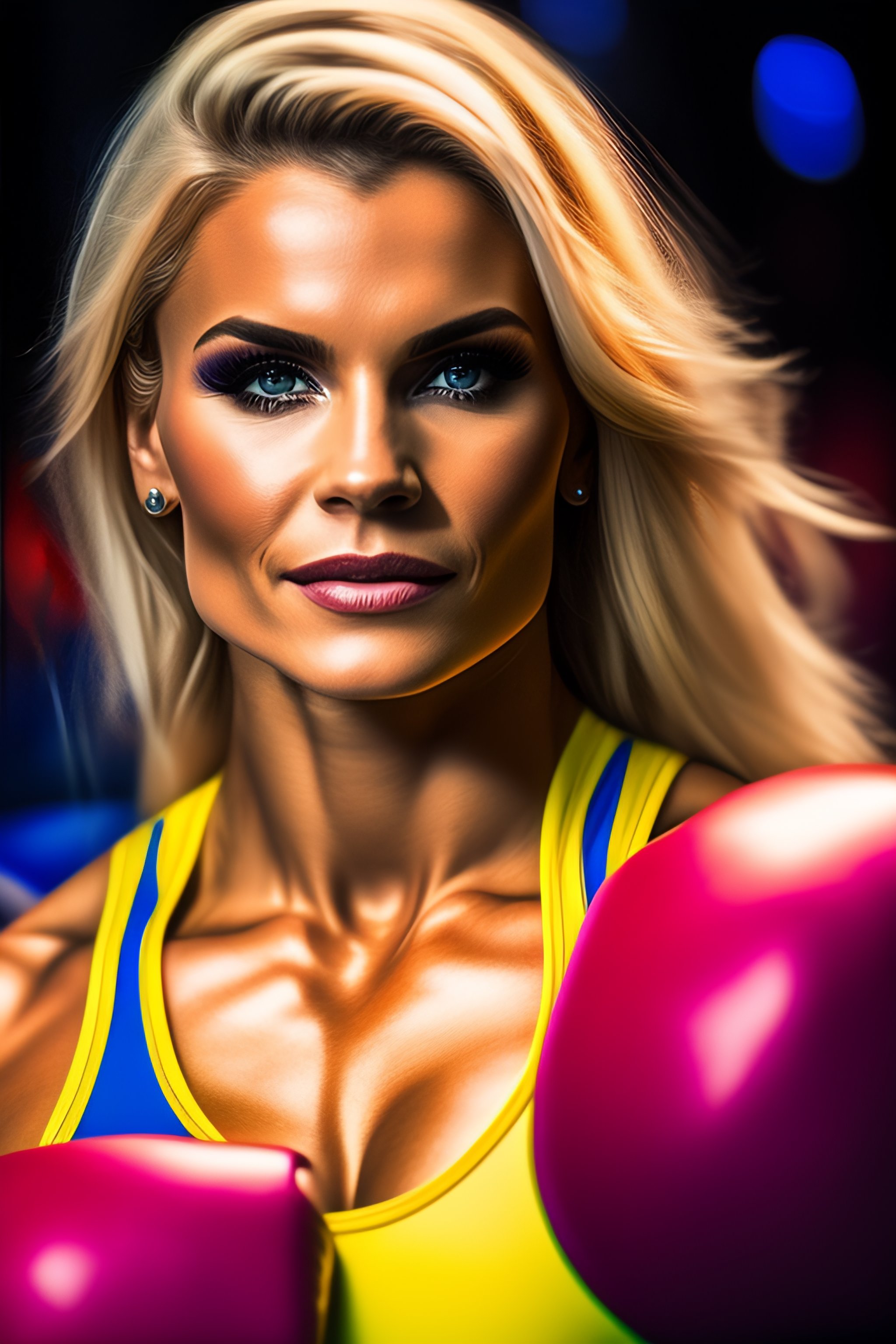 Lexica A Blonde Woman Boxing Fighter With Romanian Flag 