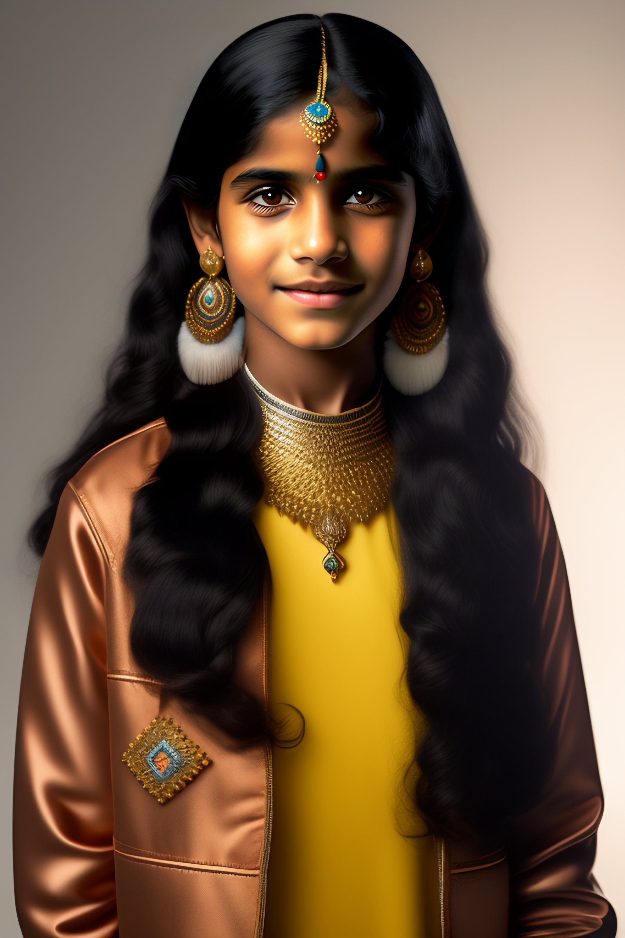 Lexica Portrait Of A 12 Year Old Indian Girl With Black Flowing Hair 