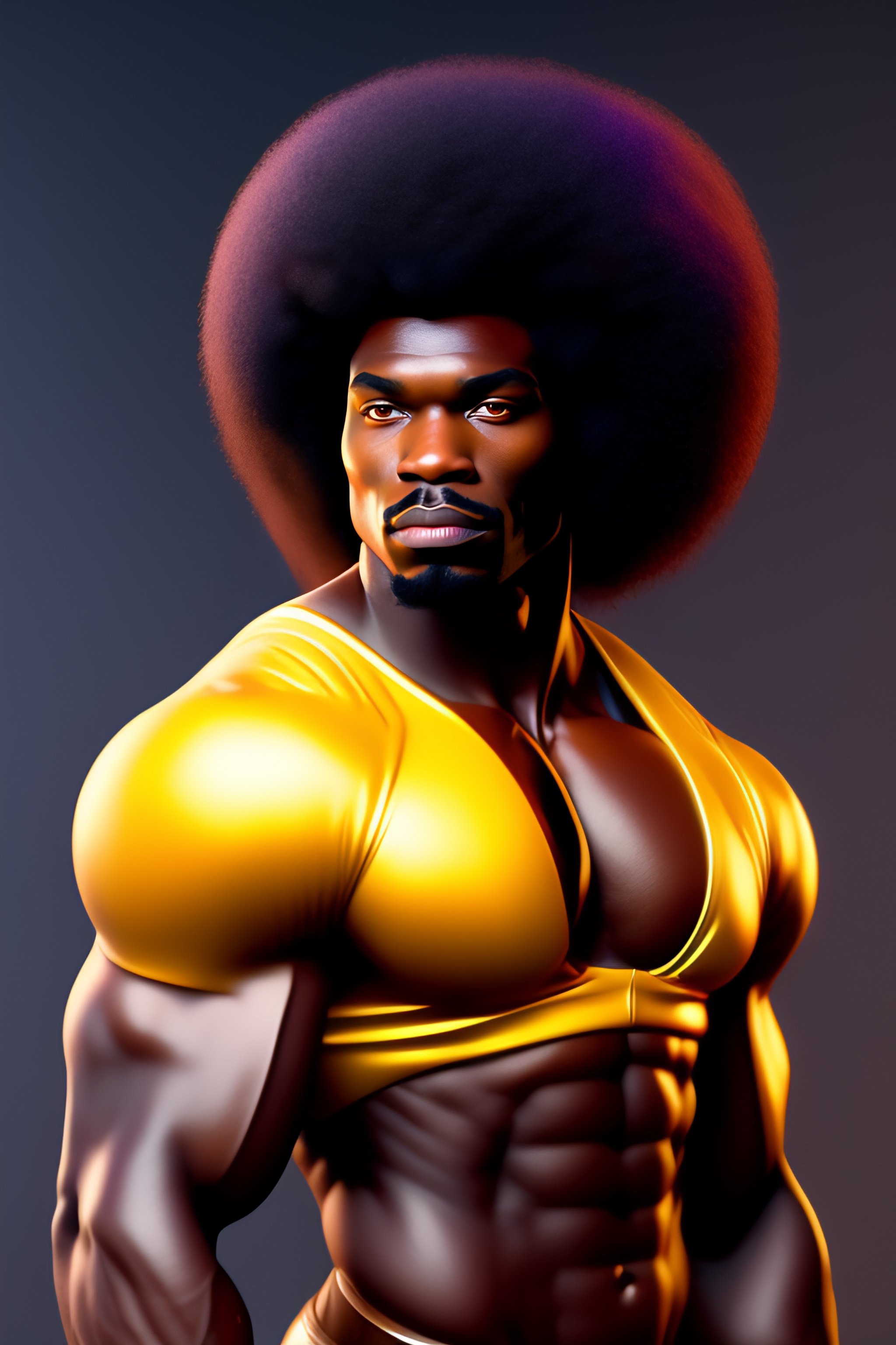 Lexica Lean and muscular cartoon it black afro man, fantasy