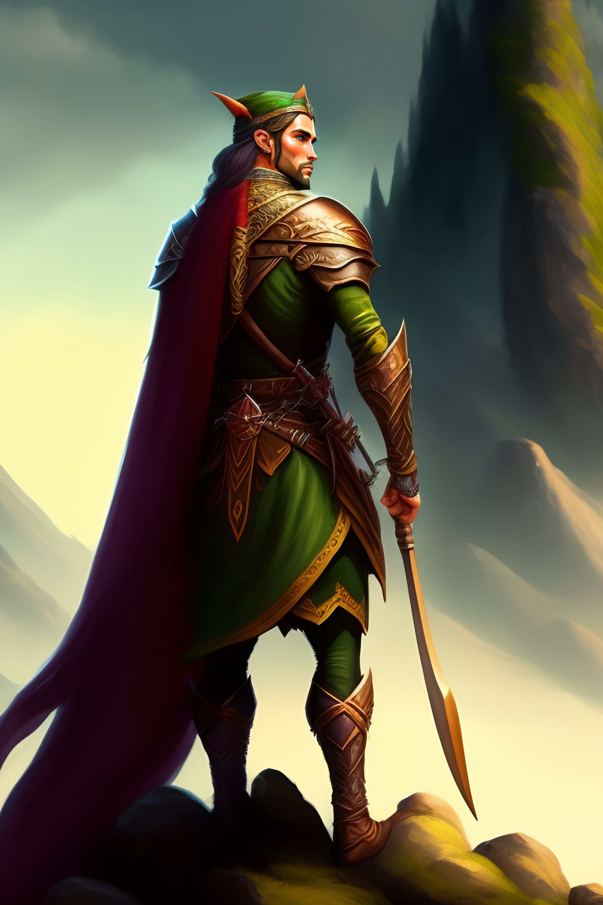 Lexica Male Elf Ranger Standing On A Rock With An Elven Bow In His Hands Custom Character Art