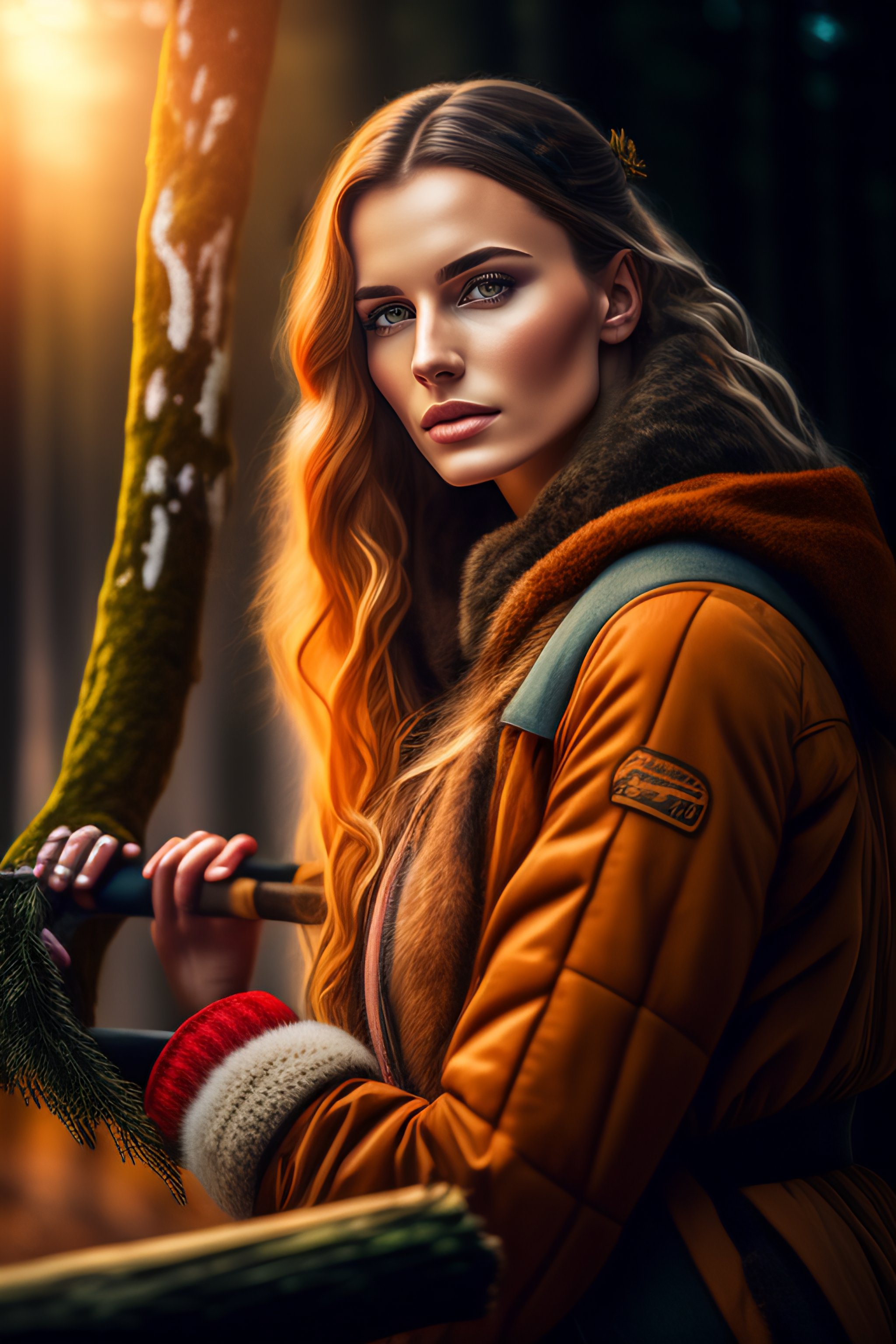 Lexica - Portrait a young beautiful russian woman chopping wood ...