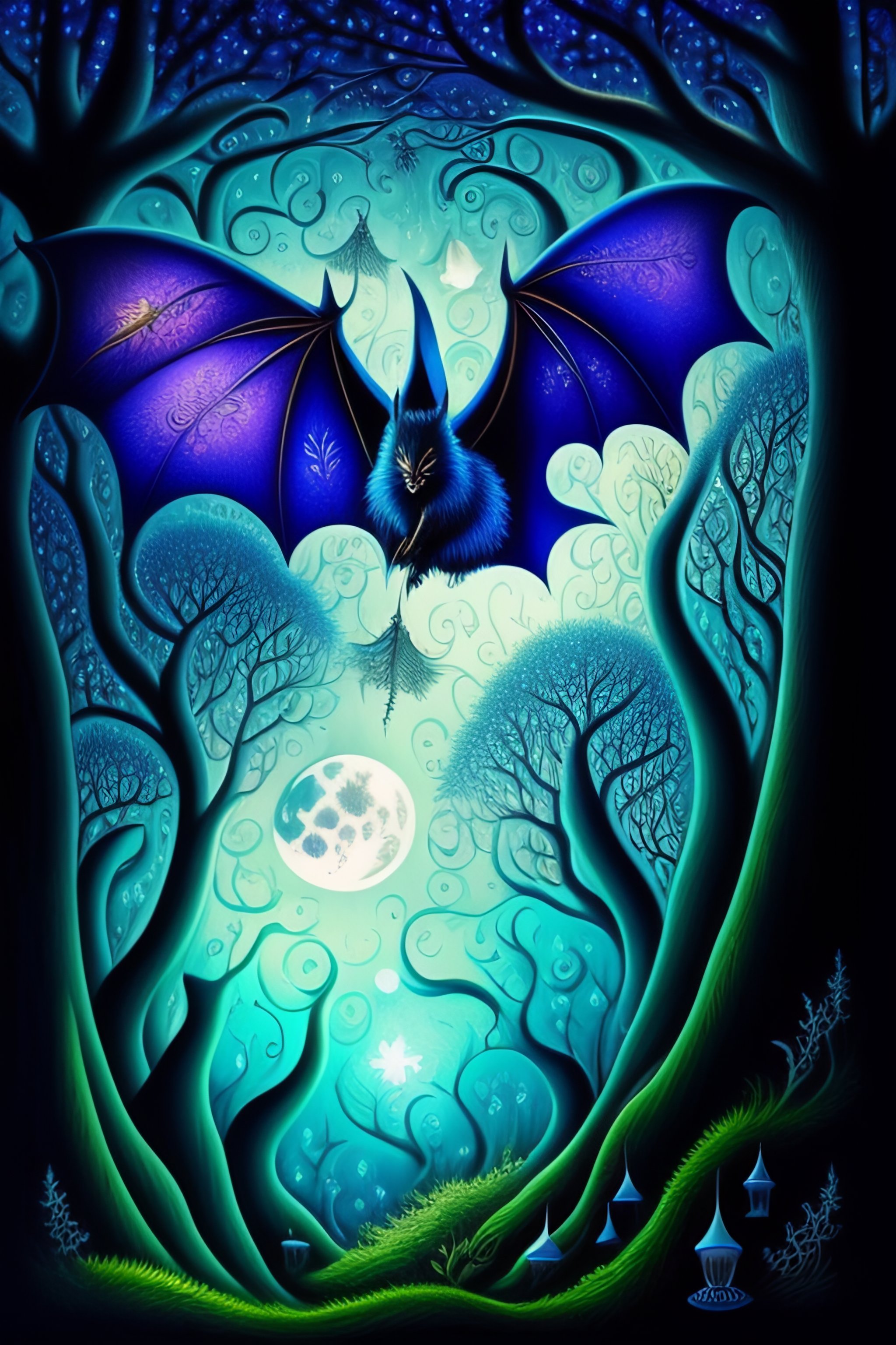 Lexica - Whimsical super-detailed surreal bat with intricate mystical ...